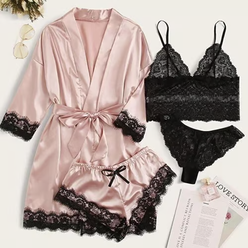 🔥LAST DAY SALE 59% OFF 🔥Valentine's Day 4 sets of lace satin sling pajamas set🌹