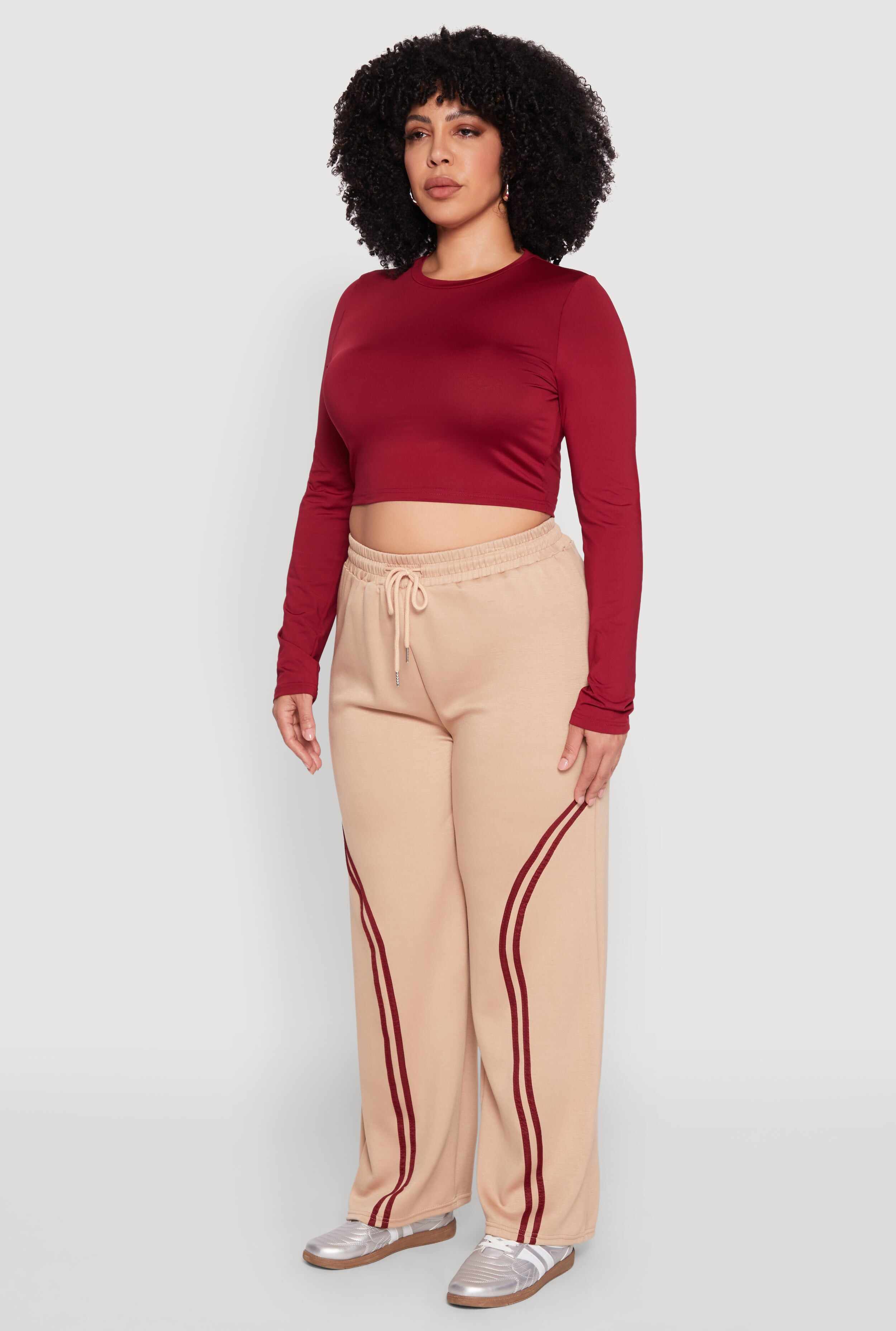 Plus Size Contrast Trim High Waisted Sweatpants