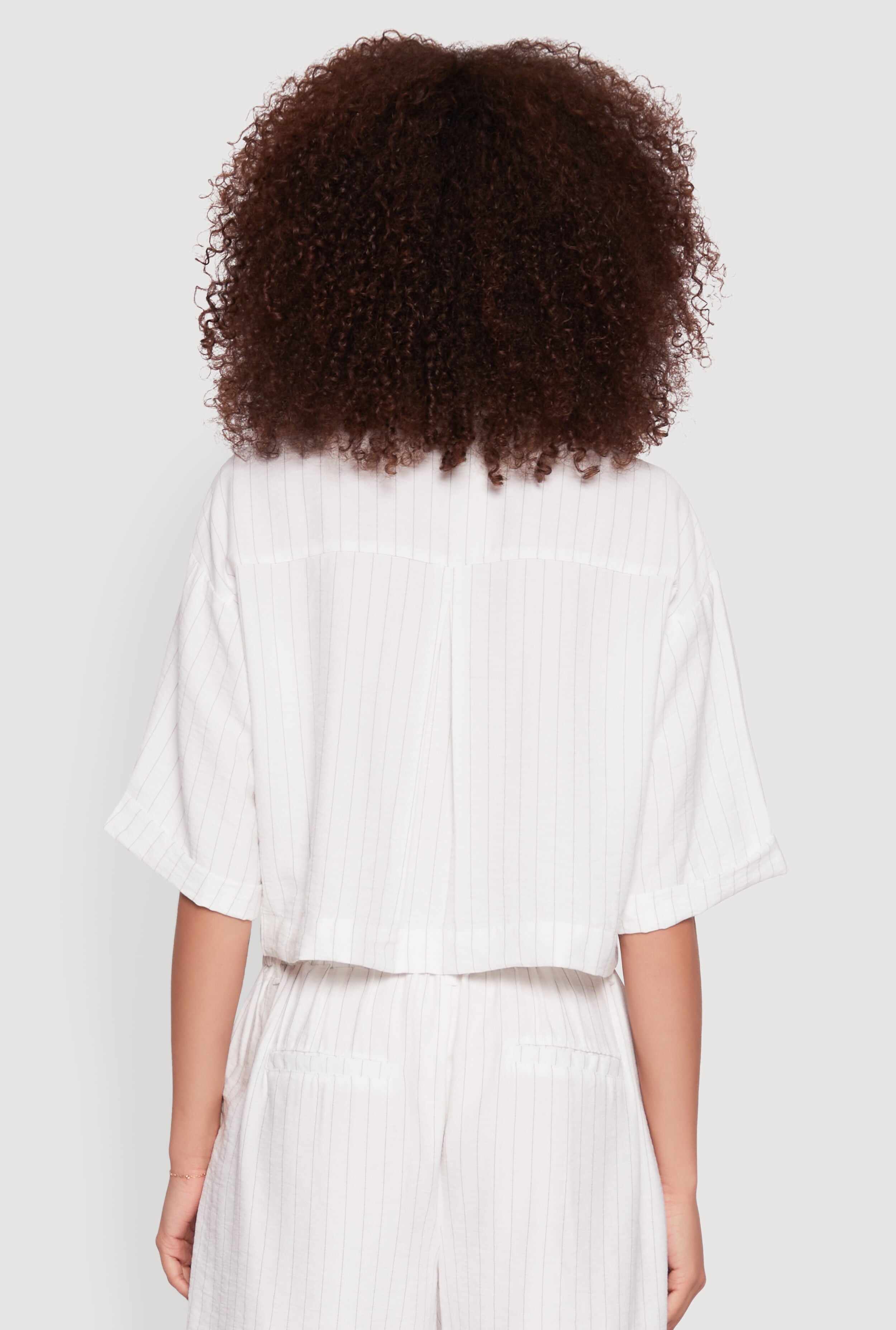 Pinstripe Cropped Button Front Shirt