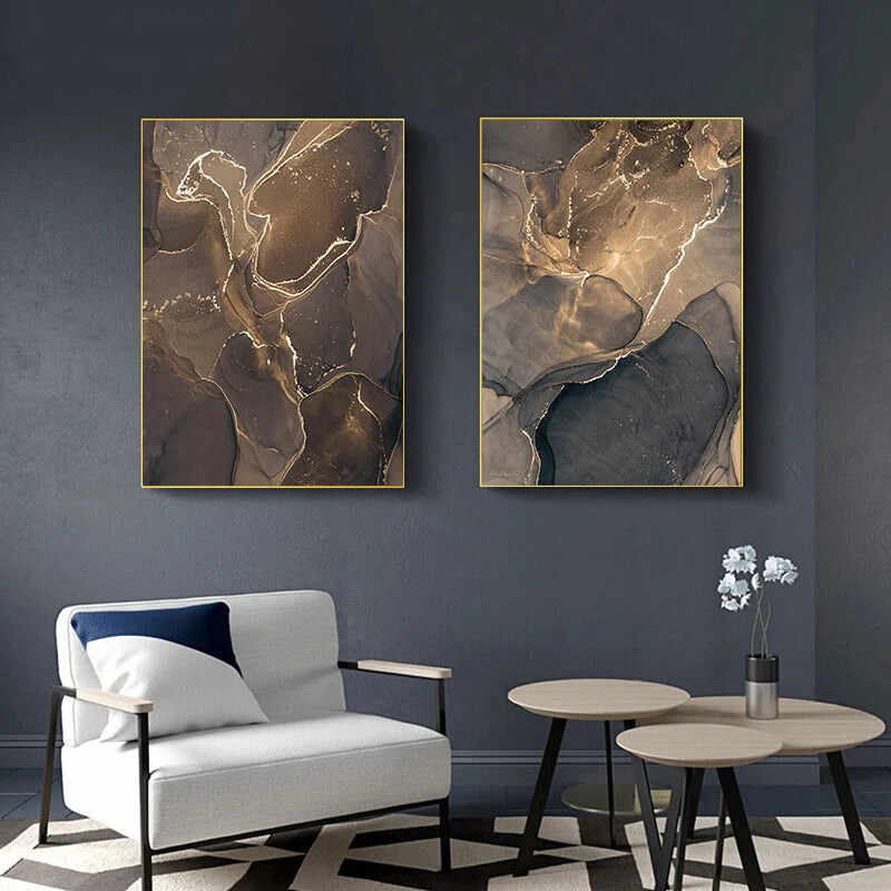 Modern Grey Gold Marble Canvas Wall Art