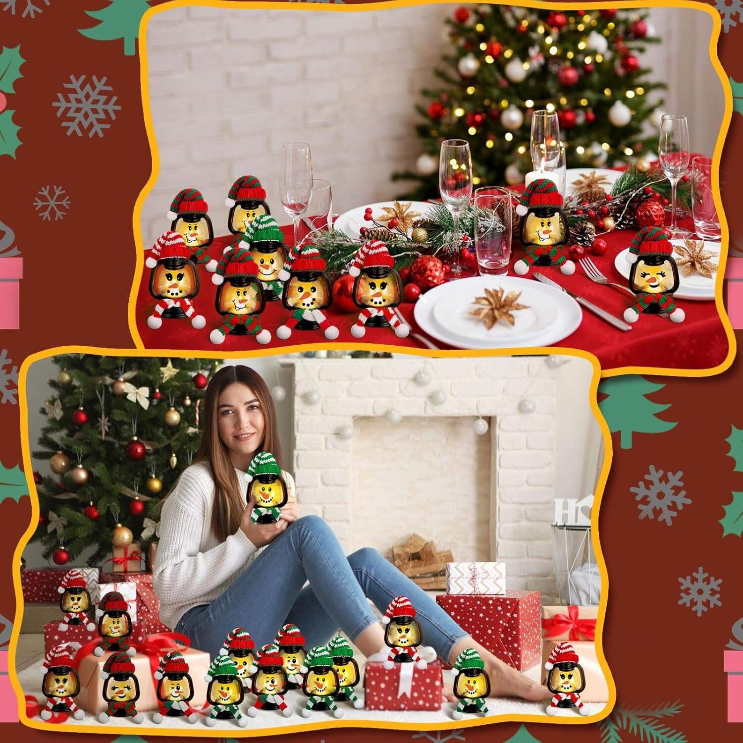 🎄Early Christmas Sale⛄6PCS  Mini Snowman Lantern with Hats and Scarves