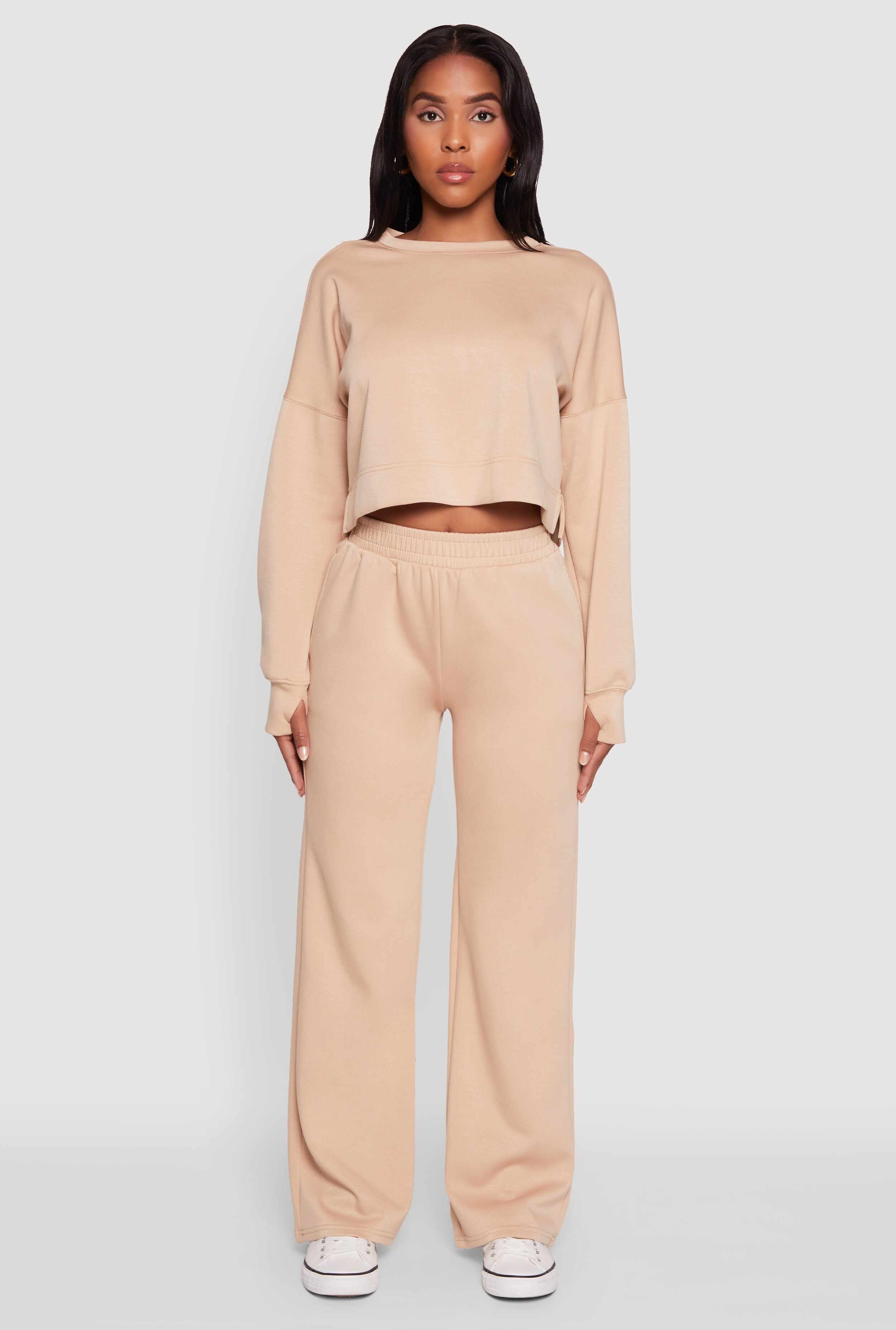 Crew Neck Long Sleeve Crop Top