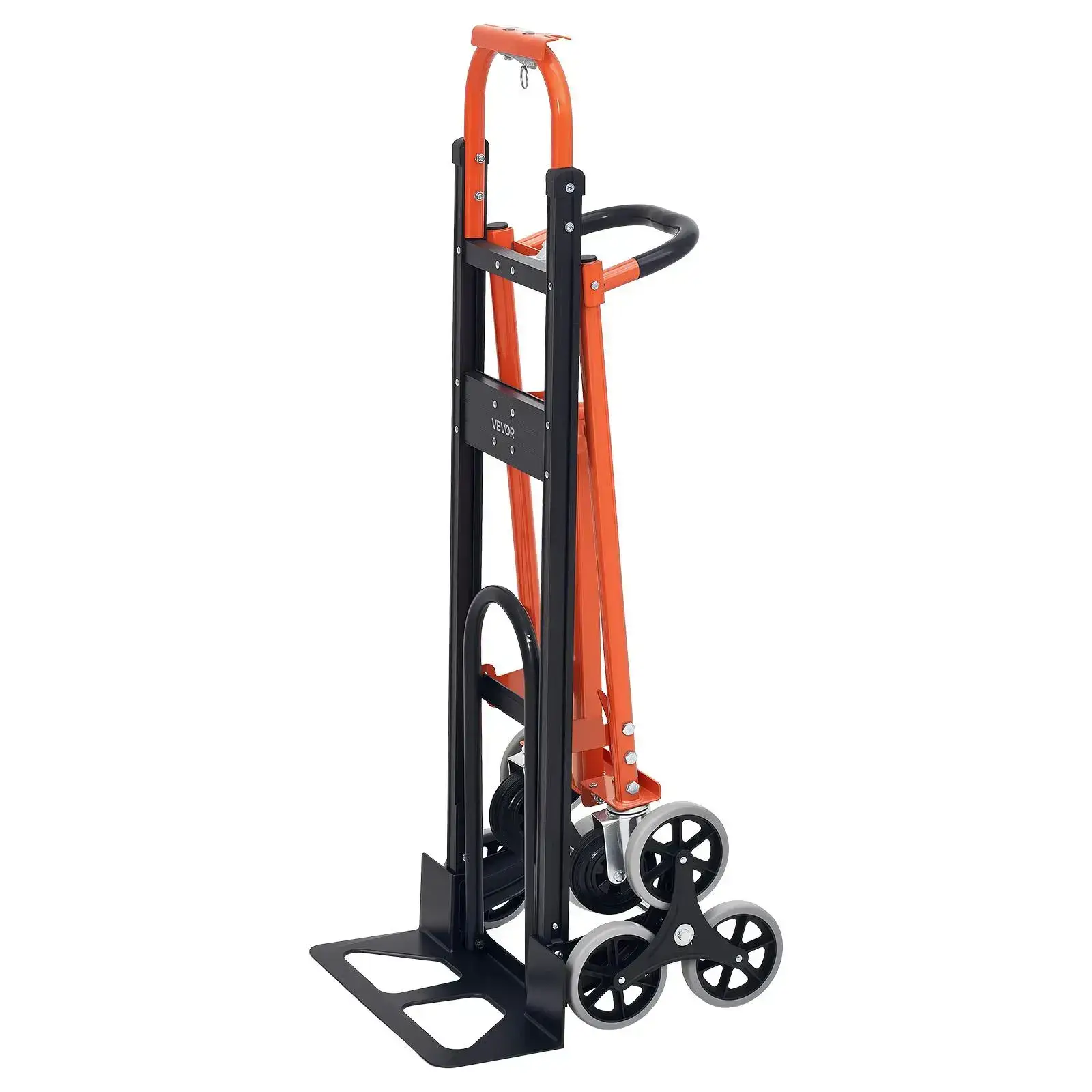 3 in 1 Industrial Convertible Stair Climbing Cart, 770 lbs Max Load, Folding Hand Truck Dolly with Handle & Wheels, Stair Climbing Utility Trolley for Transport & Moving, Orange & Silver