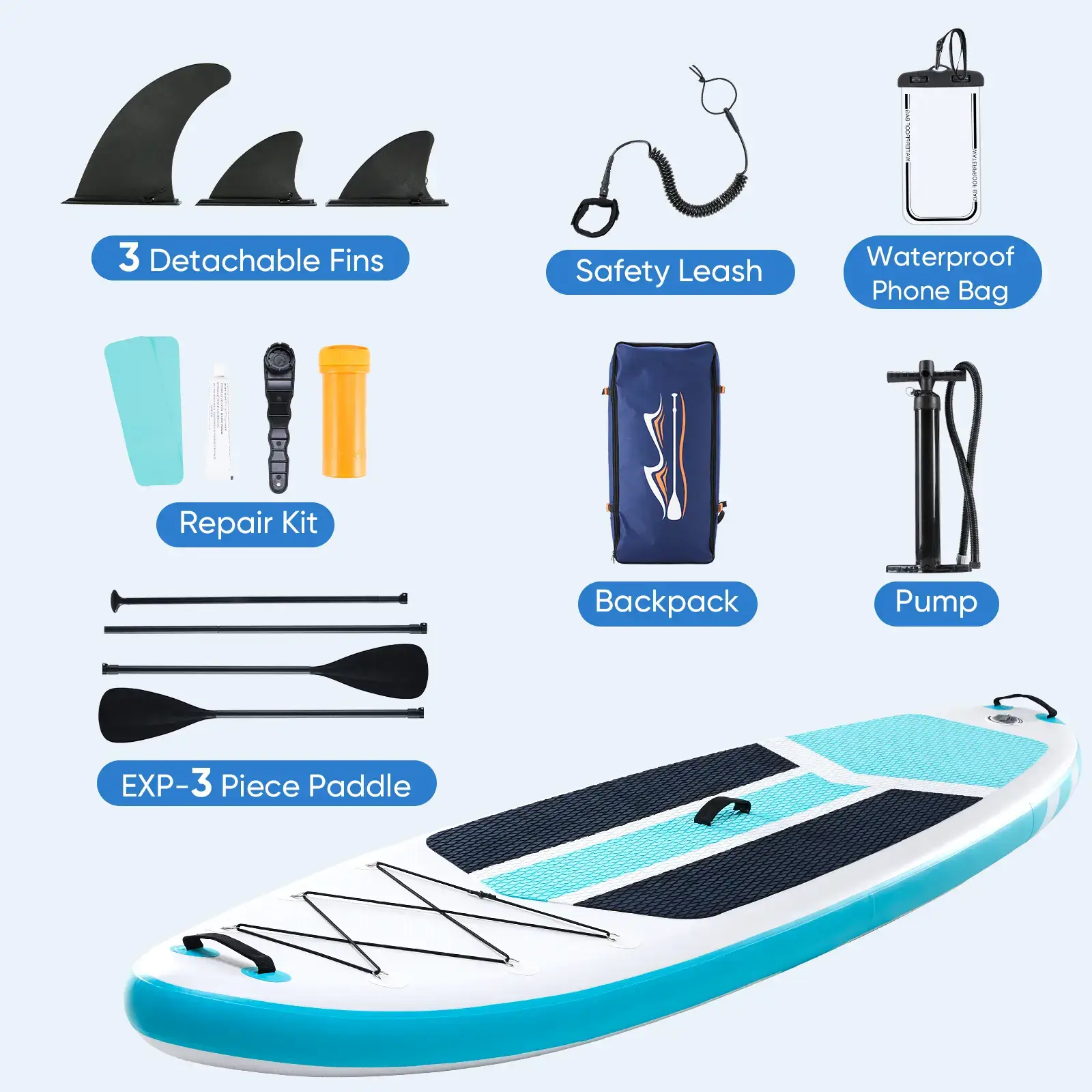 Premium SUP Inflatable Stand Up Paddle Board with 2-in-1 Paddle, Wide Stable Design, Non-Slip Comfort Deck for Adults & Youth, Non-Slip Comfort Deck