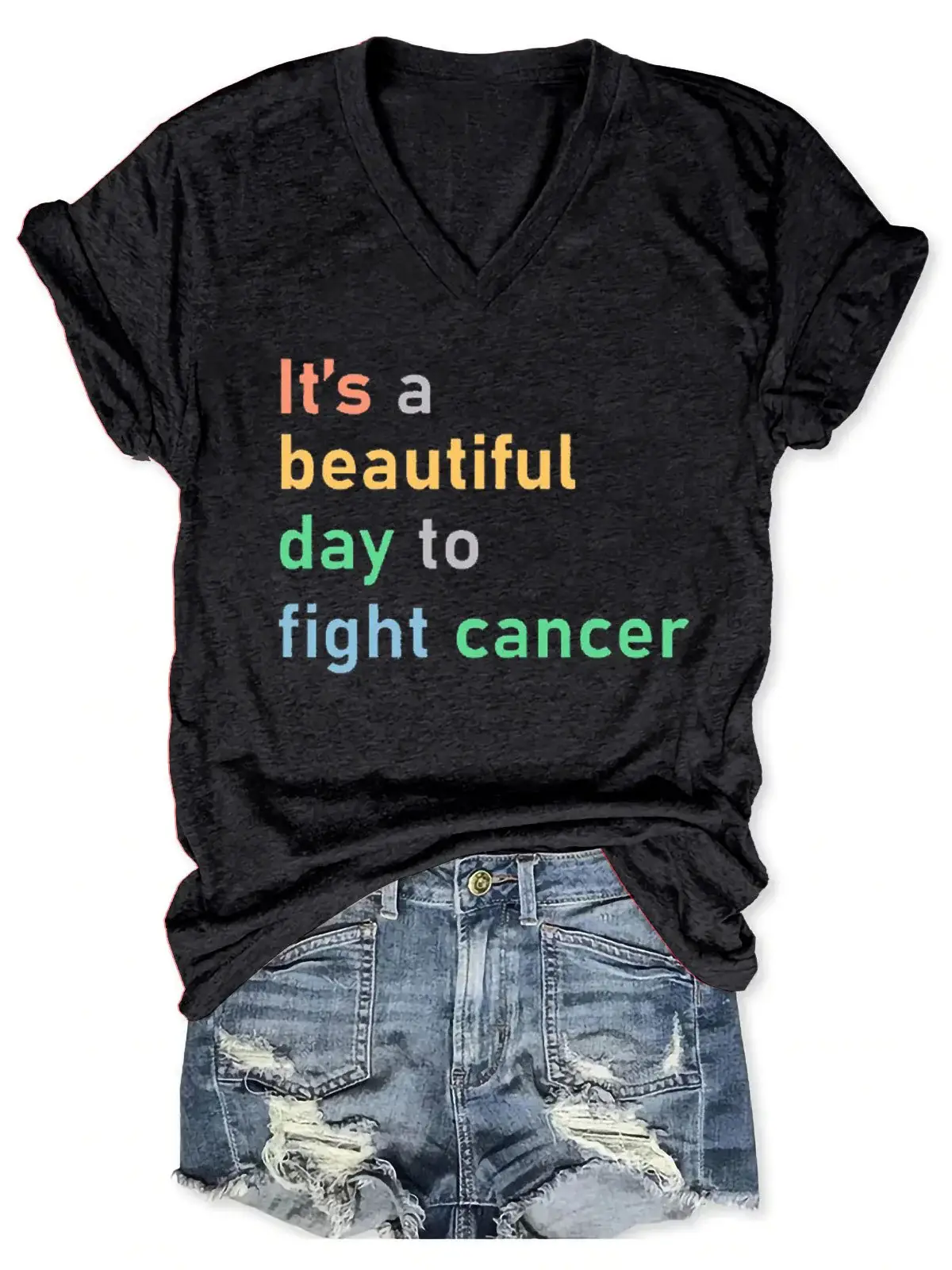 Women's It's A Beautiful Day To Fight cancer Print Casual  T-shirt