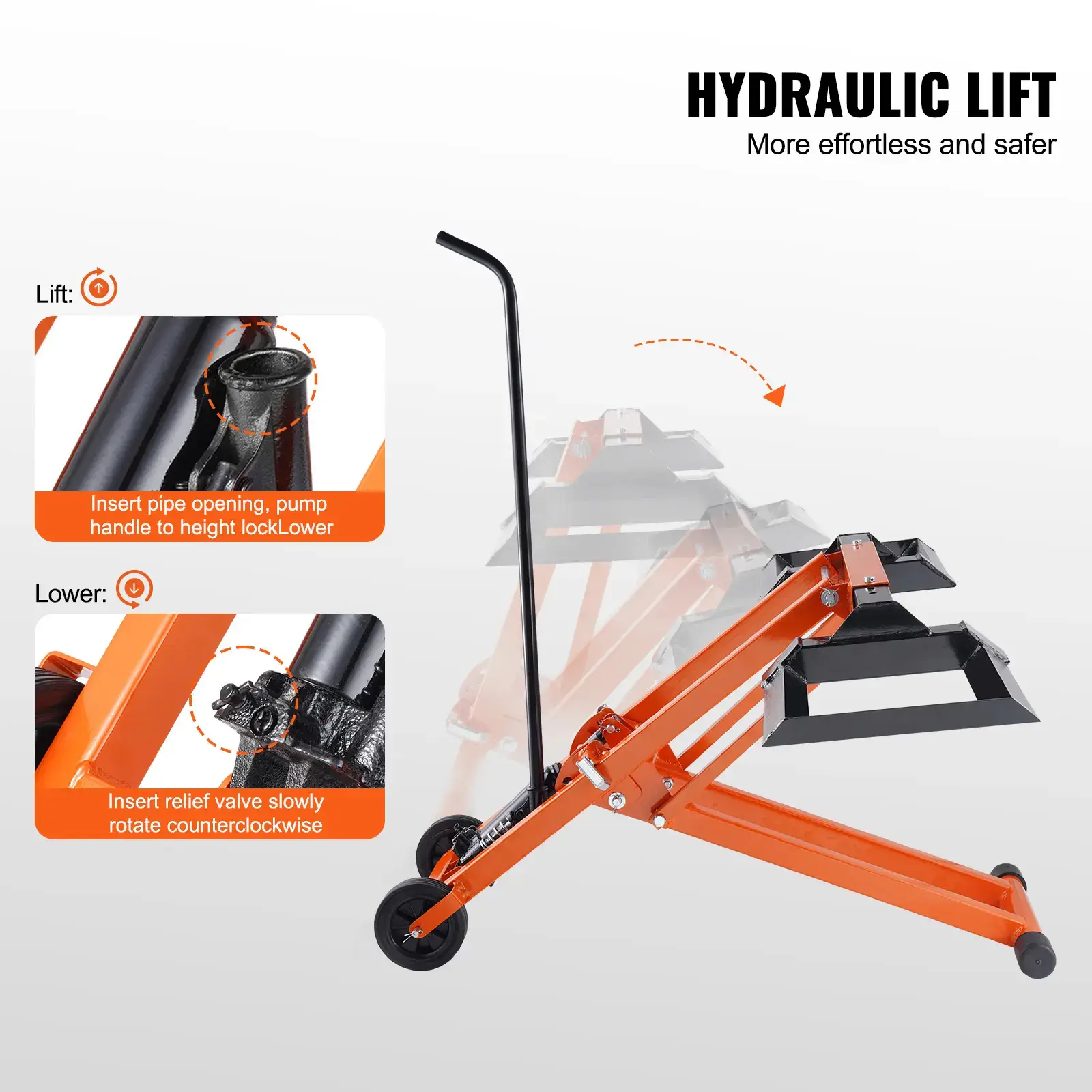 Lawn Mower Lift with Hydraulic Jack,  500 Lbs Weight Capacity, Solid Carbon Steel Lawn Mower Lift, Adjustable Movable Lawn Lifter for Riding Tractors and Zero Turn Lawn Mowers, Orange