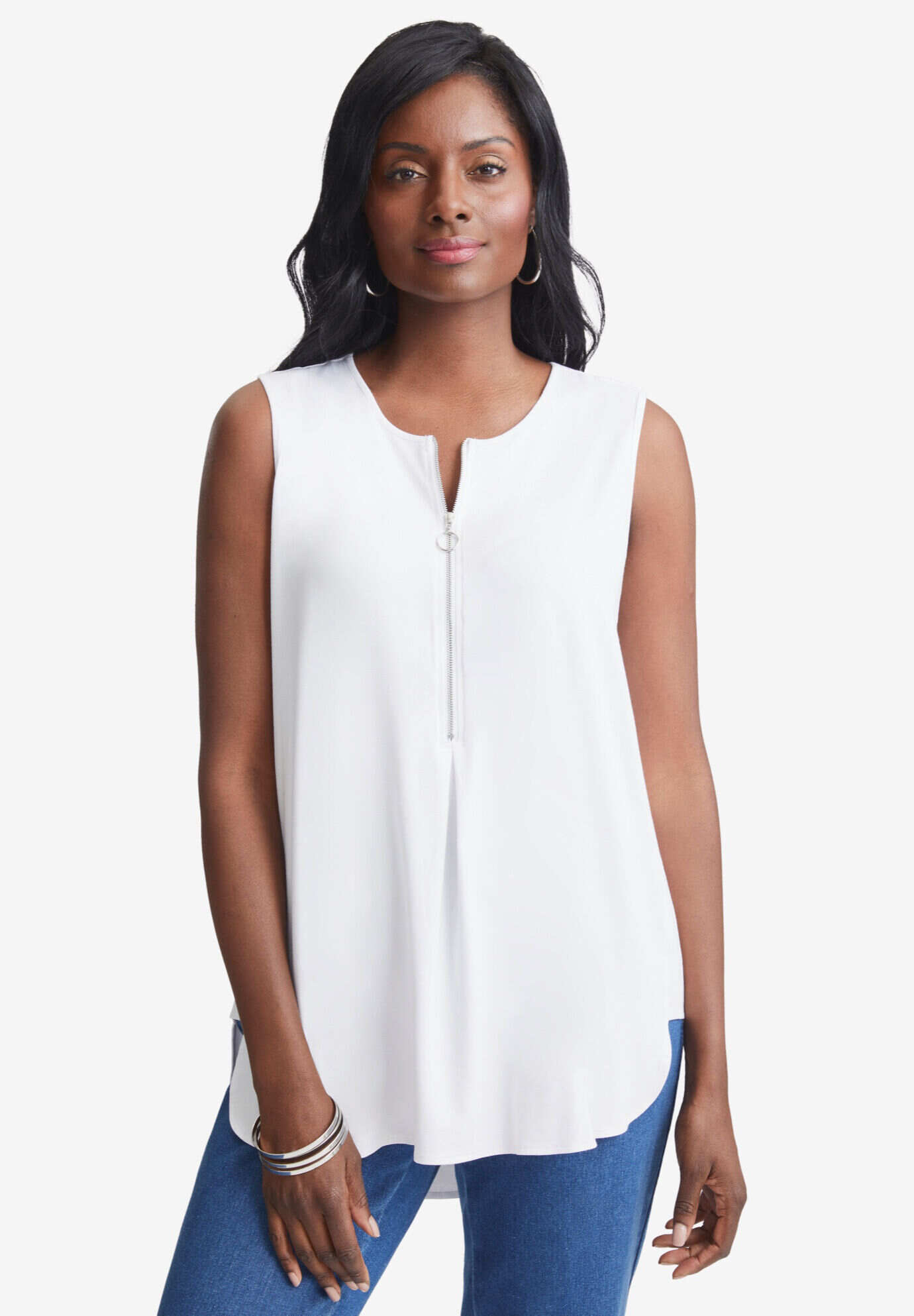 Stretch Knit Hi-Low Zip Tunic