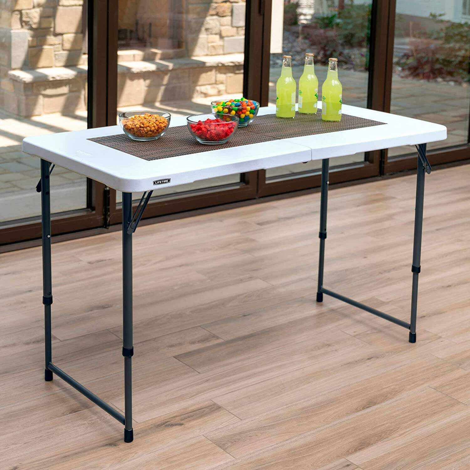 Height Adjustable Craft Camping and Utility Folding Table, 4 Foot, 4'/48 x 24, White Granite