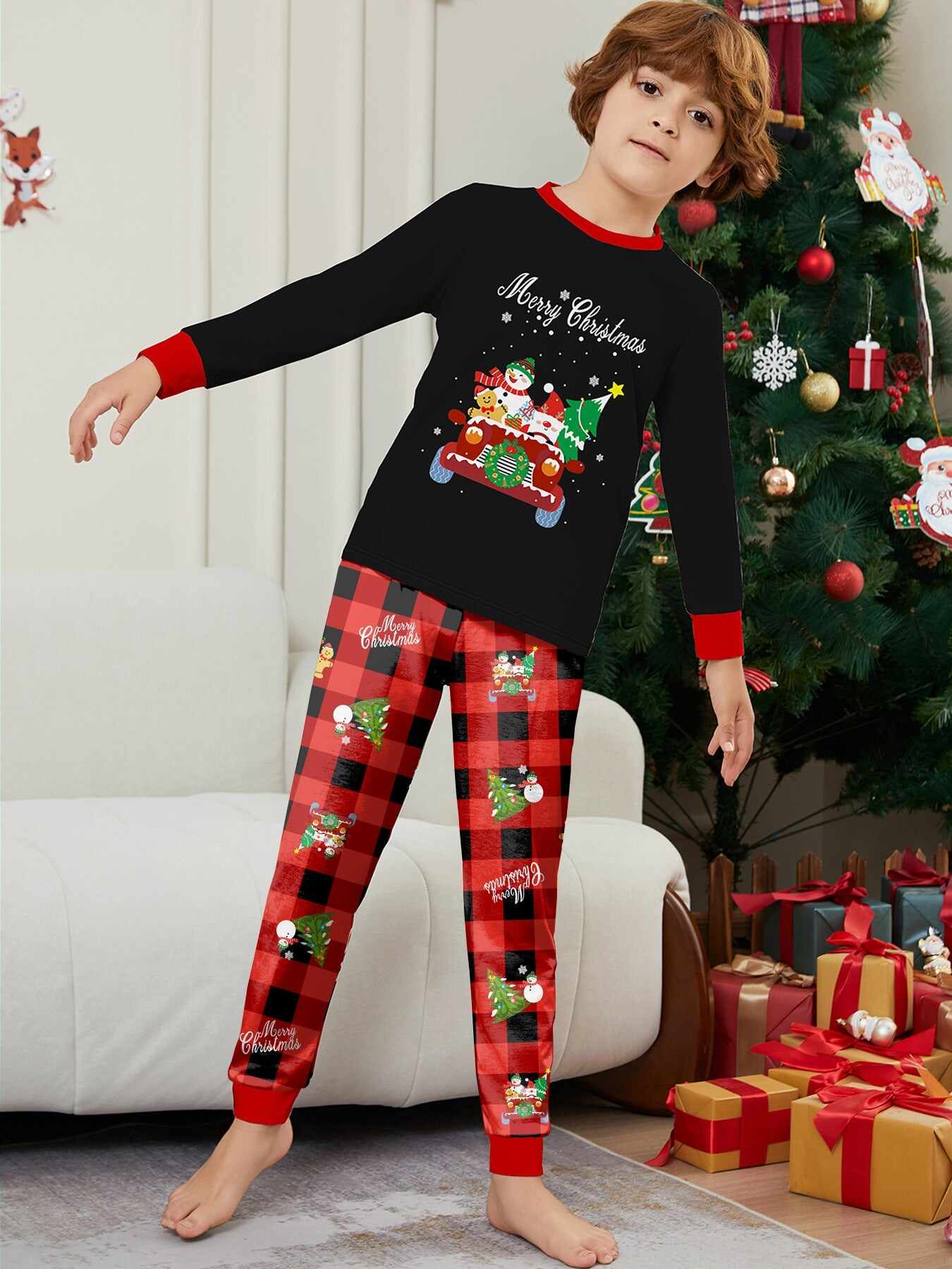 Car Snowman Printed Family Matching Christmas Pajamas Sets