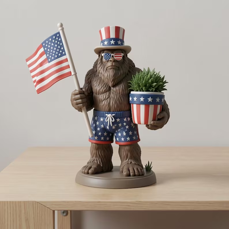 Patriotic Sasquatch Desktop Planter Statue