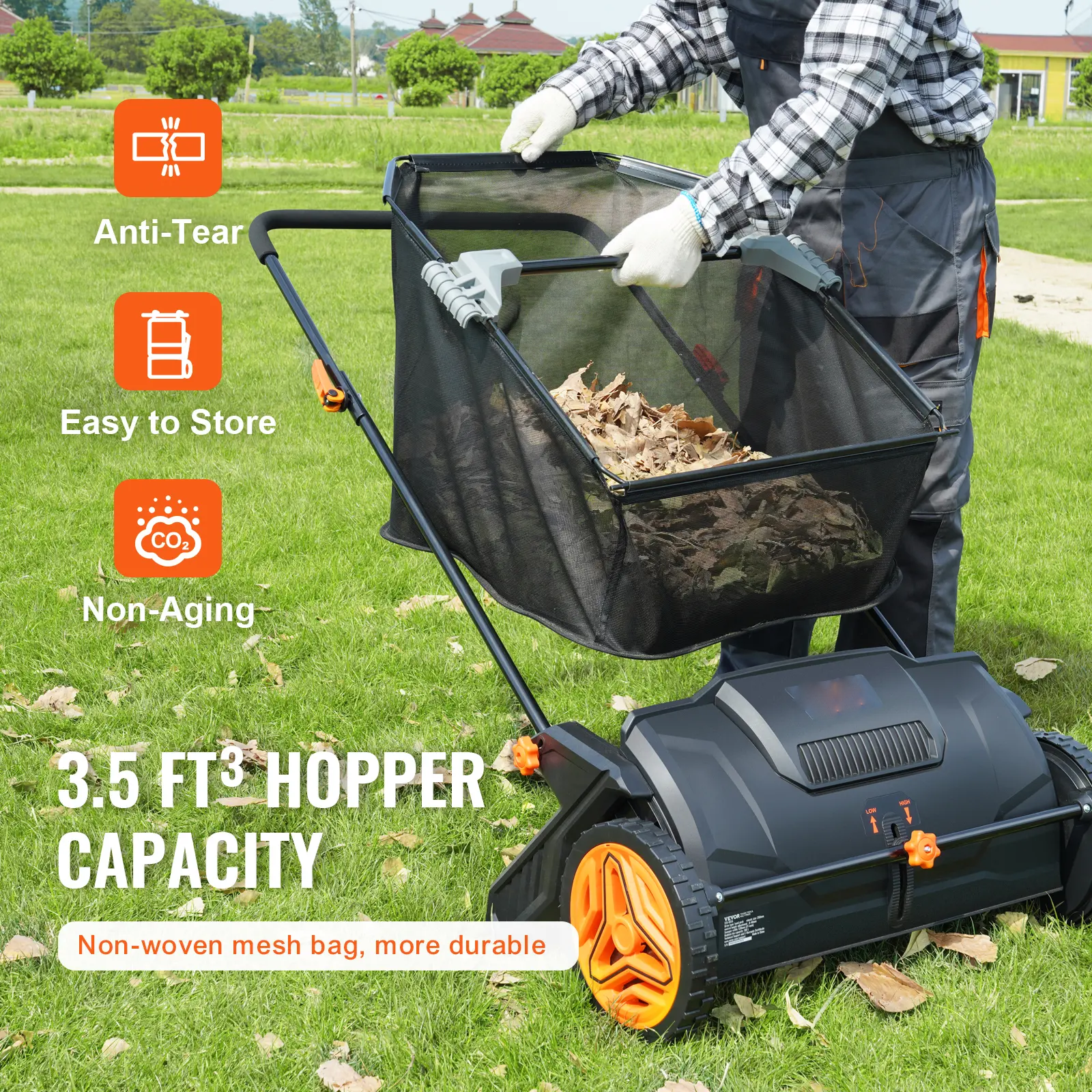 【Flash Sale】Push Lawn Sweeper, 21inch Leaf & Grass Collector, Heavy Duty Thickened Steel Durable to Use with Large Capacity 3.5 cu. ft. Mesh Collection Hopper Bag, 2 Spinning Brushes