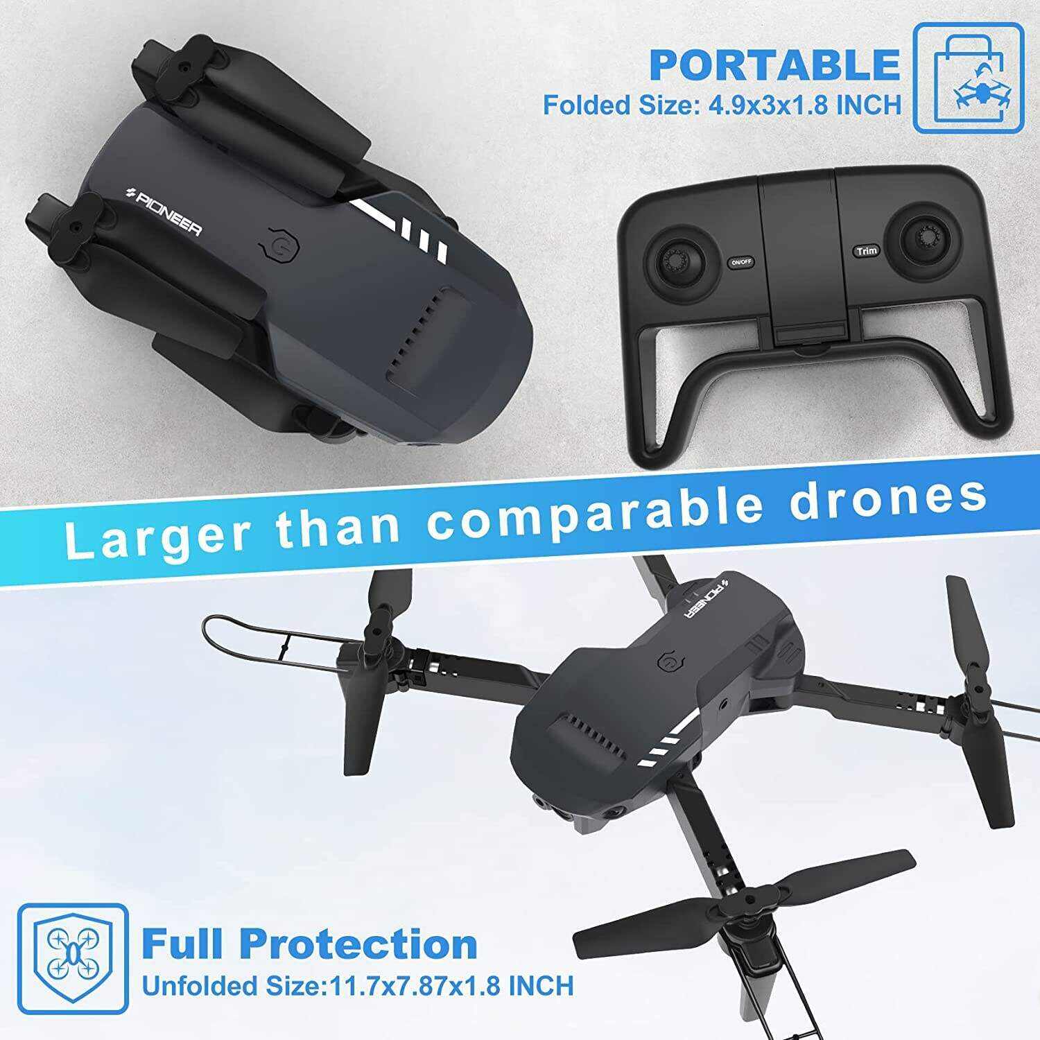 Mini Drone with Camera - 1080P HD FPV Foldable Drone with Carrying Case, 2 Batteries, 90° Adjustable Lens, One Key Take Off/Land, Altitude Hold, 360° Flip, Toys Gifts for Kids and Adults