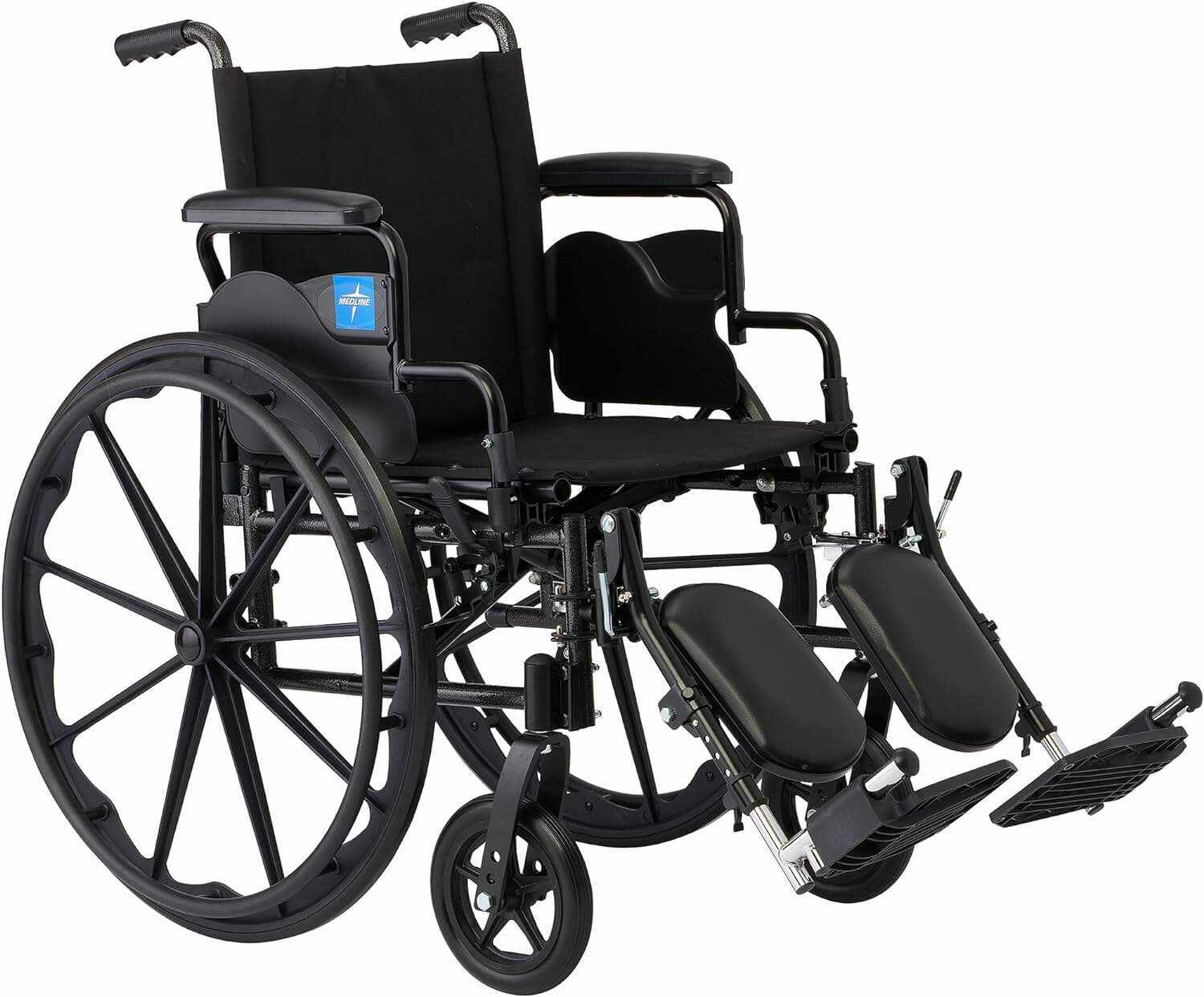 Medline 20” Foldable K4 Wheelchair with Swing-Back Desk-Length Arms & Elevating Legrests, 300 lbs. Capacity, Transport Chair for Adults & Seniors