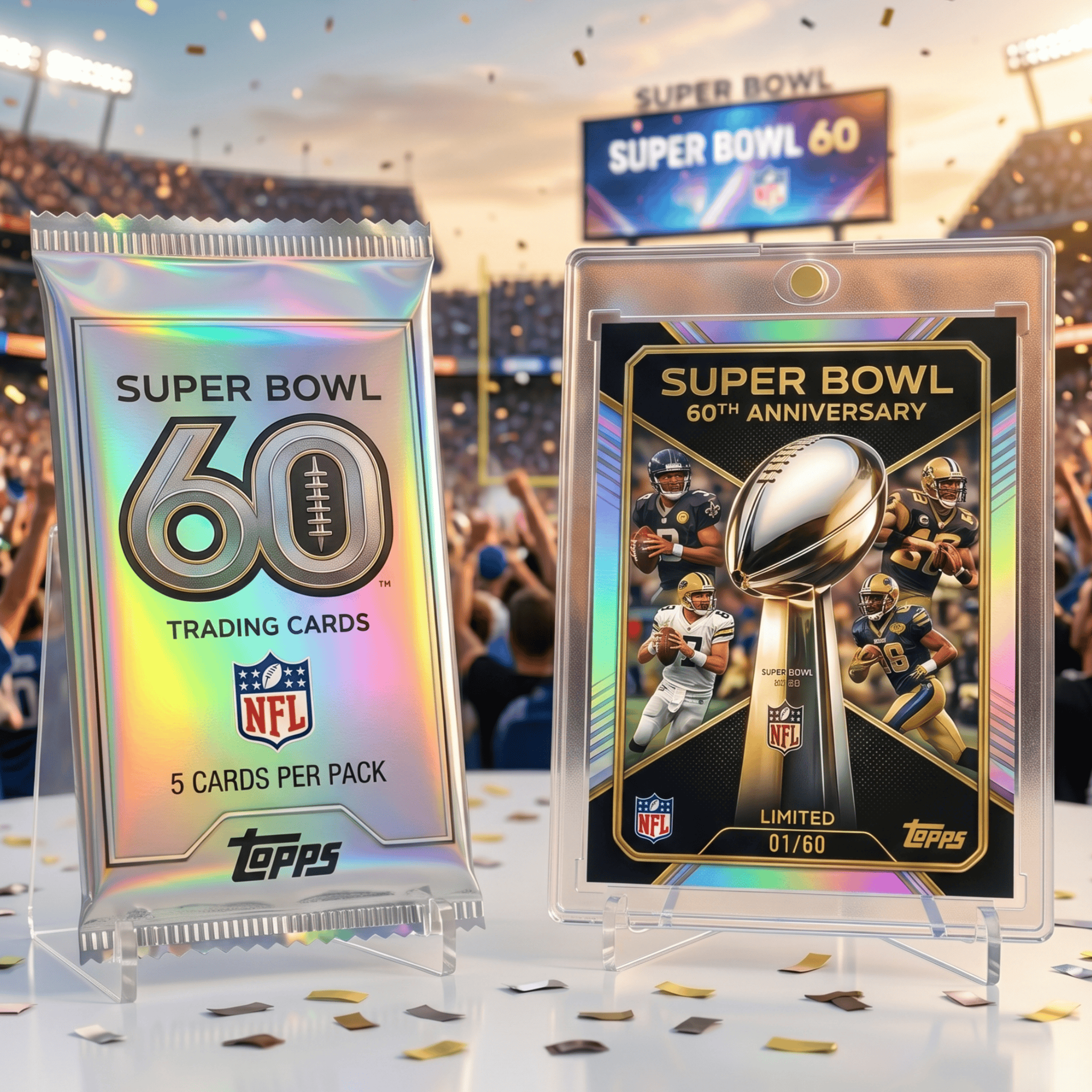 🏈NFL Super Bowl 60th Anniversary Topps TCG Cards! | Limited Edition 2026