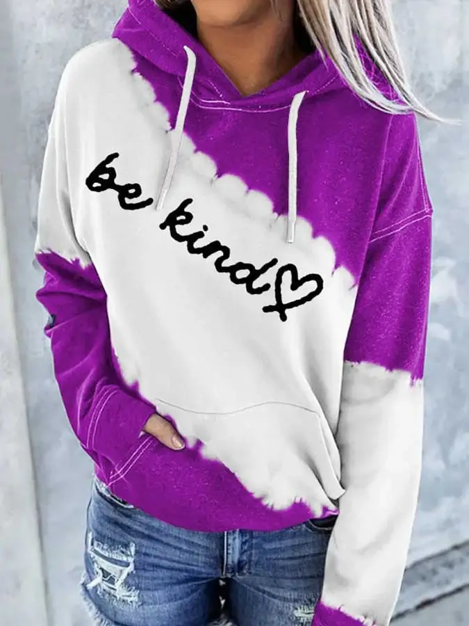 Women'S Be kind Print Pocket Casual Hoodies