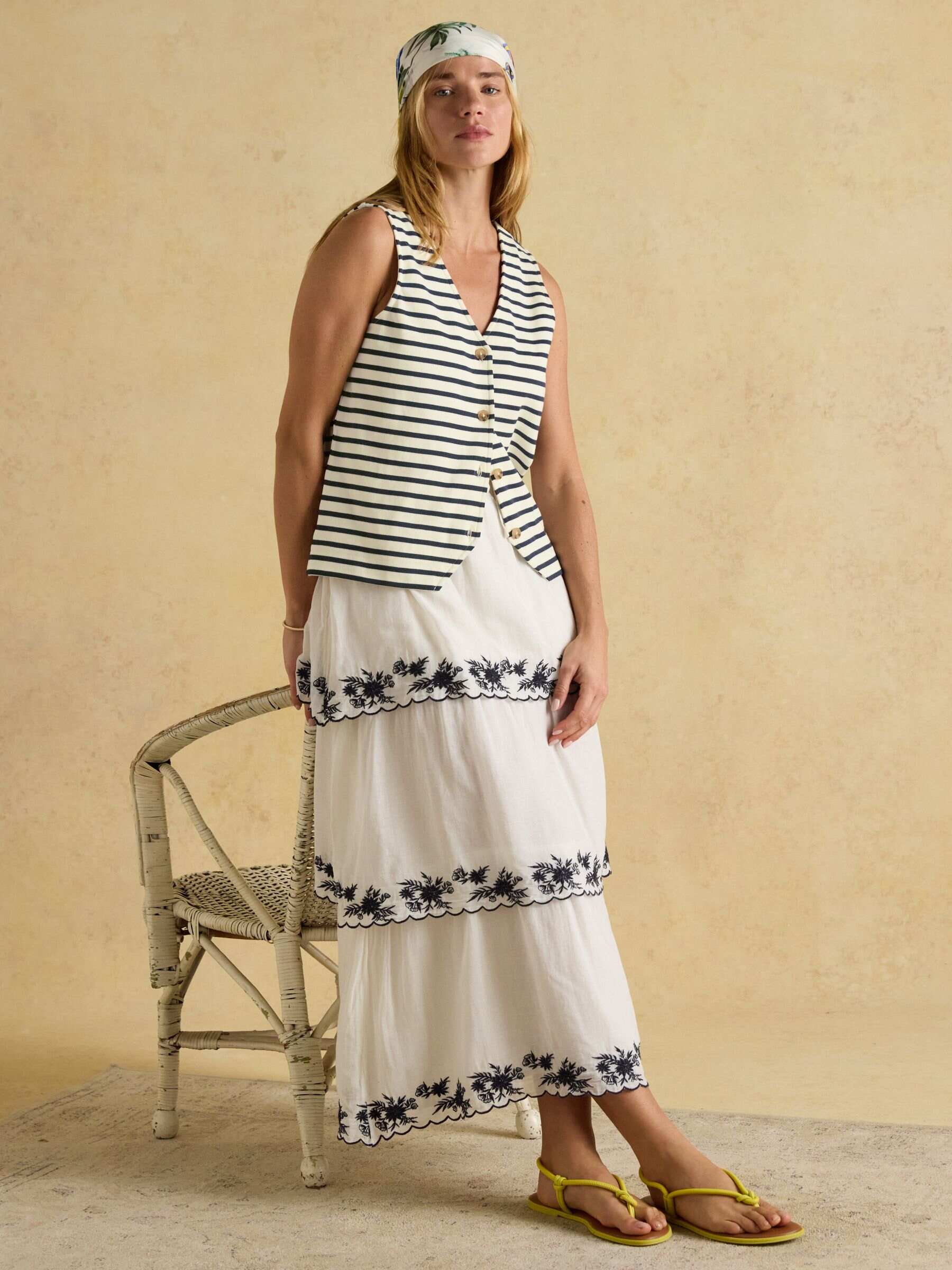 Tiered Cream Midi Skirt