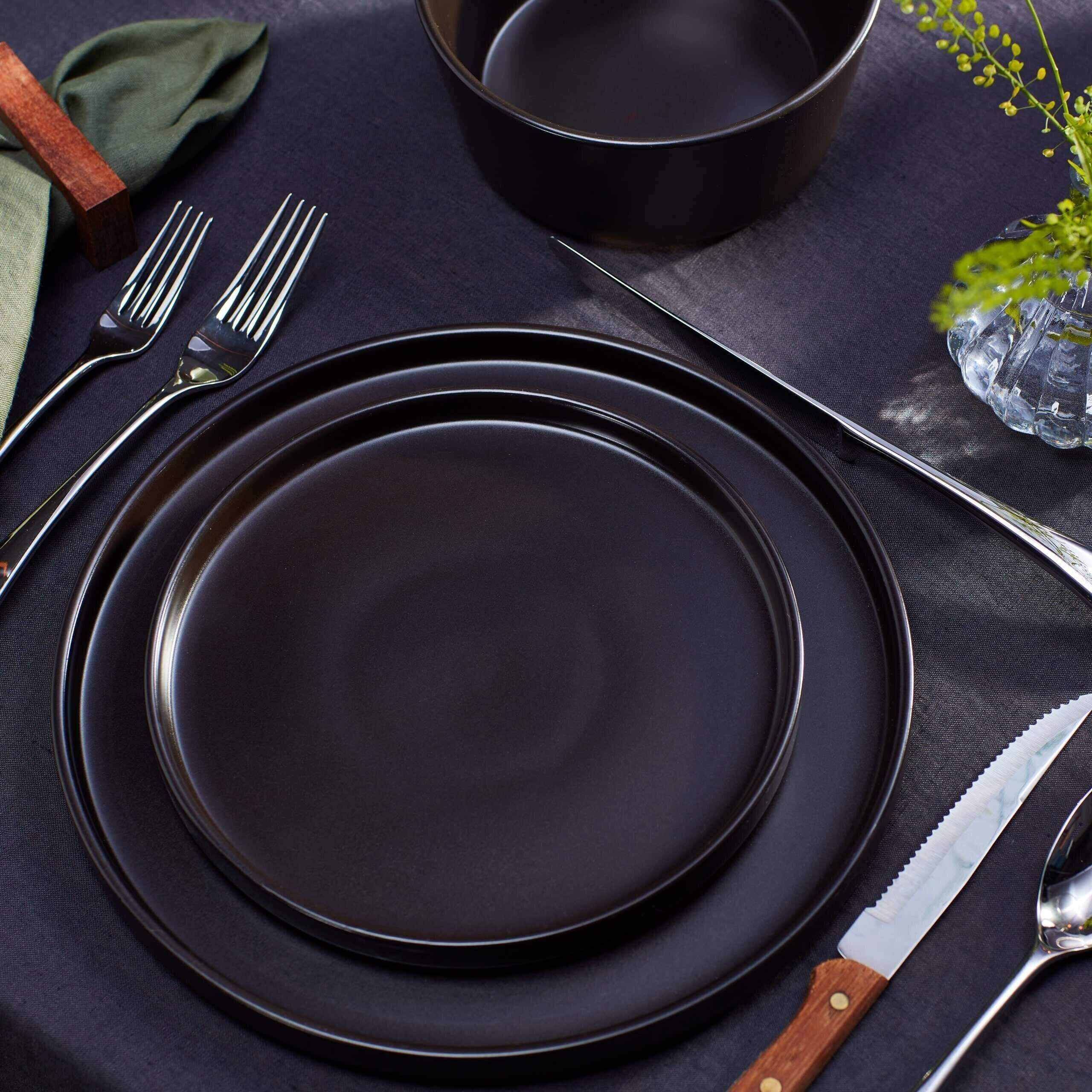 Dinnerware Set, Service For 8, Black Matte, 32 Piece