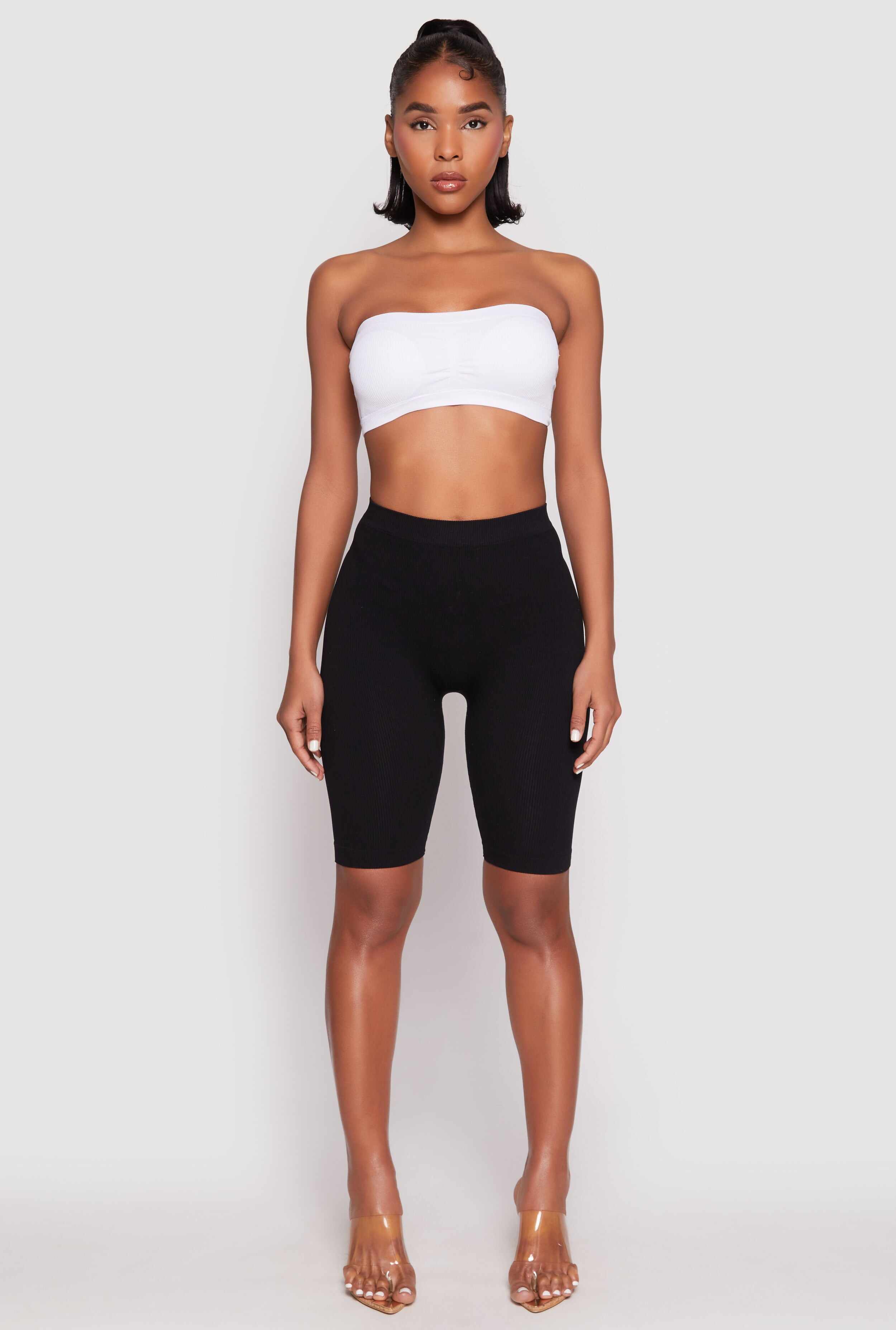 Ribbed Knit Ruched Bandeau Bra