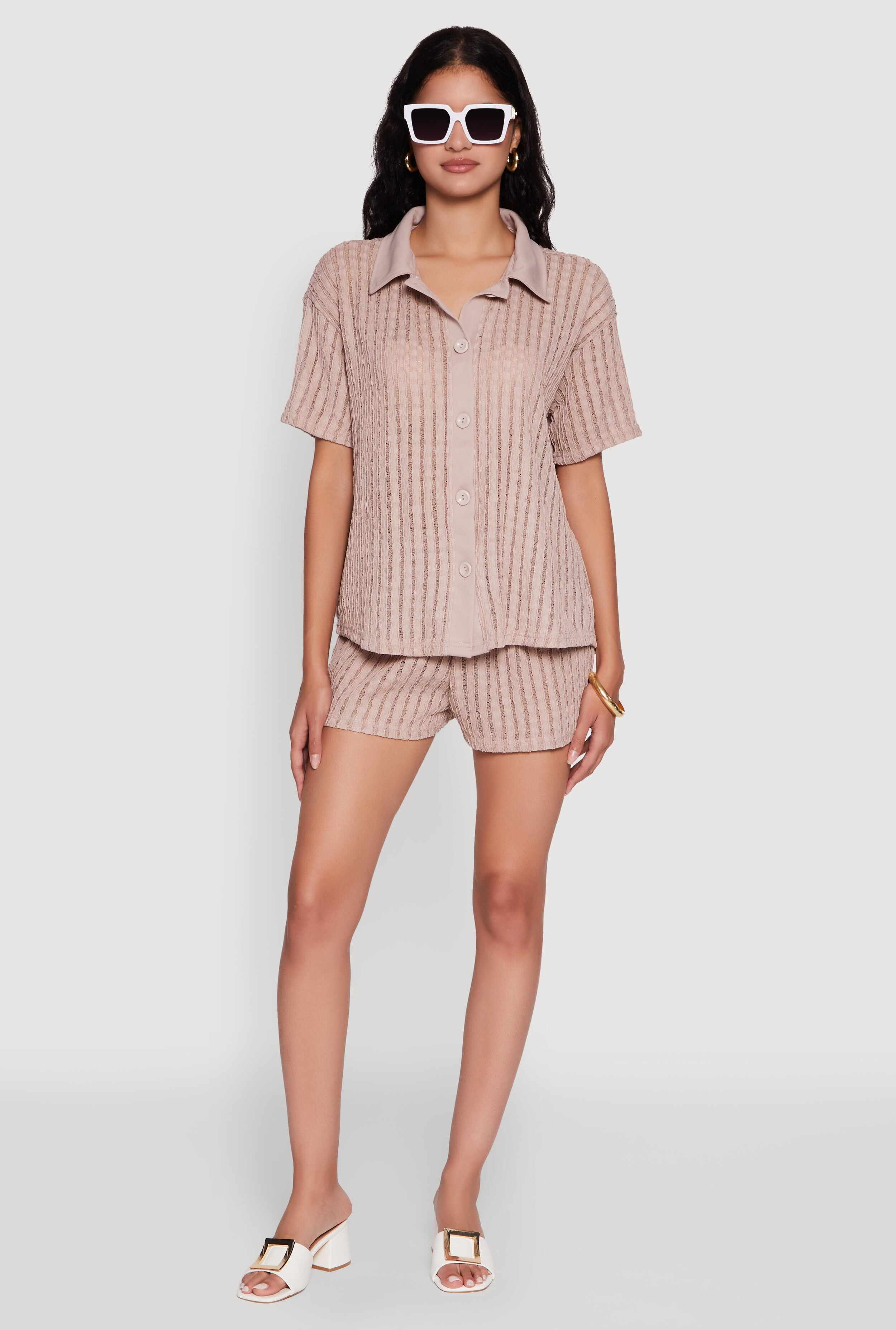 Trendy Textured Knit Shadow Stripe Shirt