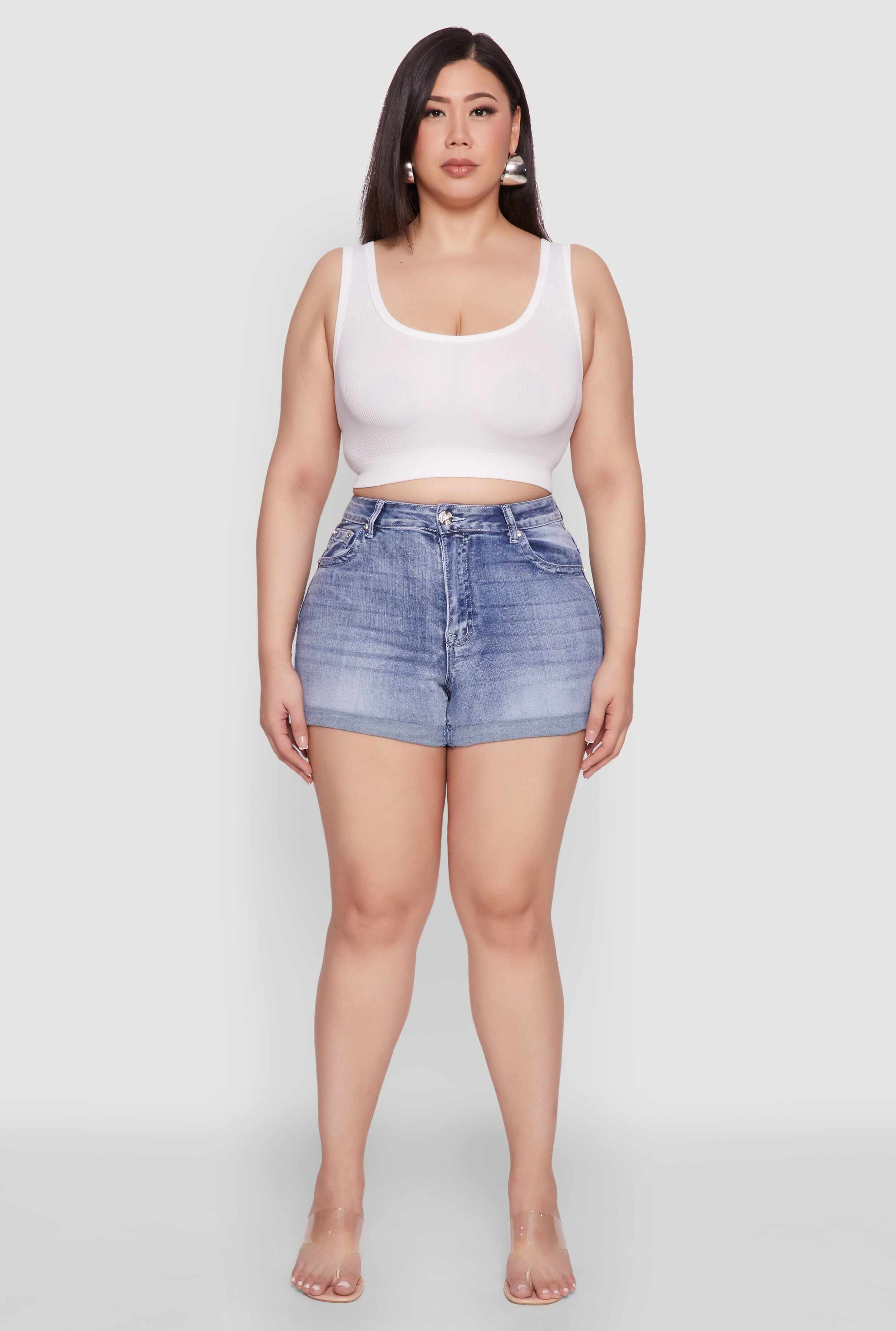 Plus Size WAX Denim Whiskered Shorts