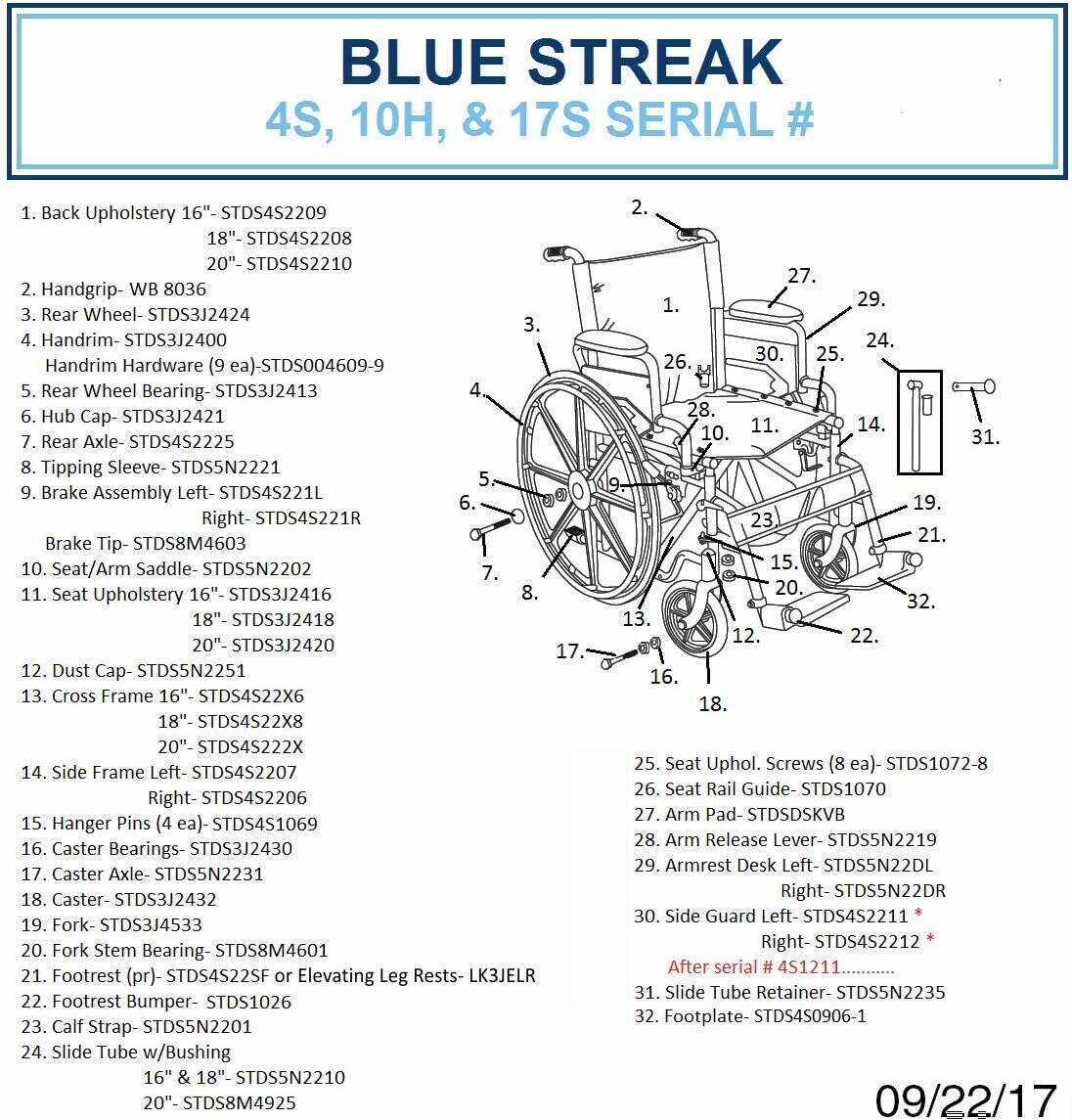 Drive Medical BLS18FBD-ELR Blue Streak Lightweight Wheelchair with Swing-Away Elevating Leg Rests and Flip-Back Arms
