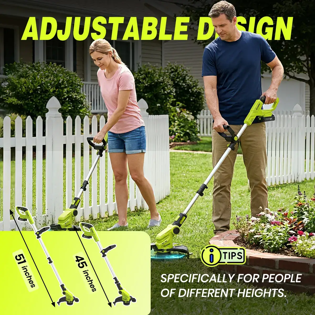 22V 12-in Cordless Lawn Mower, 3-in-1 Garden Tool (Mower, Trimmer, Edger) with Auto Cord Feed, 2×2.0Ah Batteries, Lightweight for Small to Medium Backyards