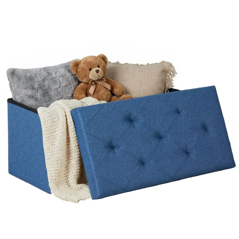 Folding Storage Ottoman Bench Modern Linen Fabric Padded Seat Large Toy Box End of Bed Entryway Comfortable Durable Multifunctional Seater