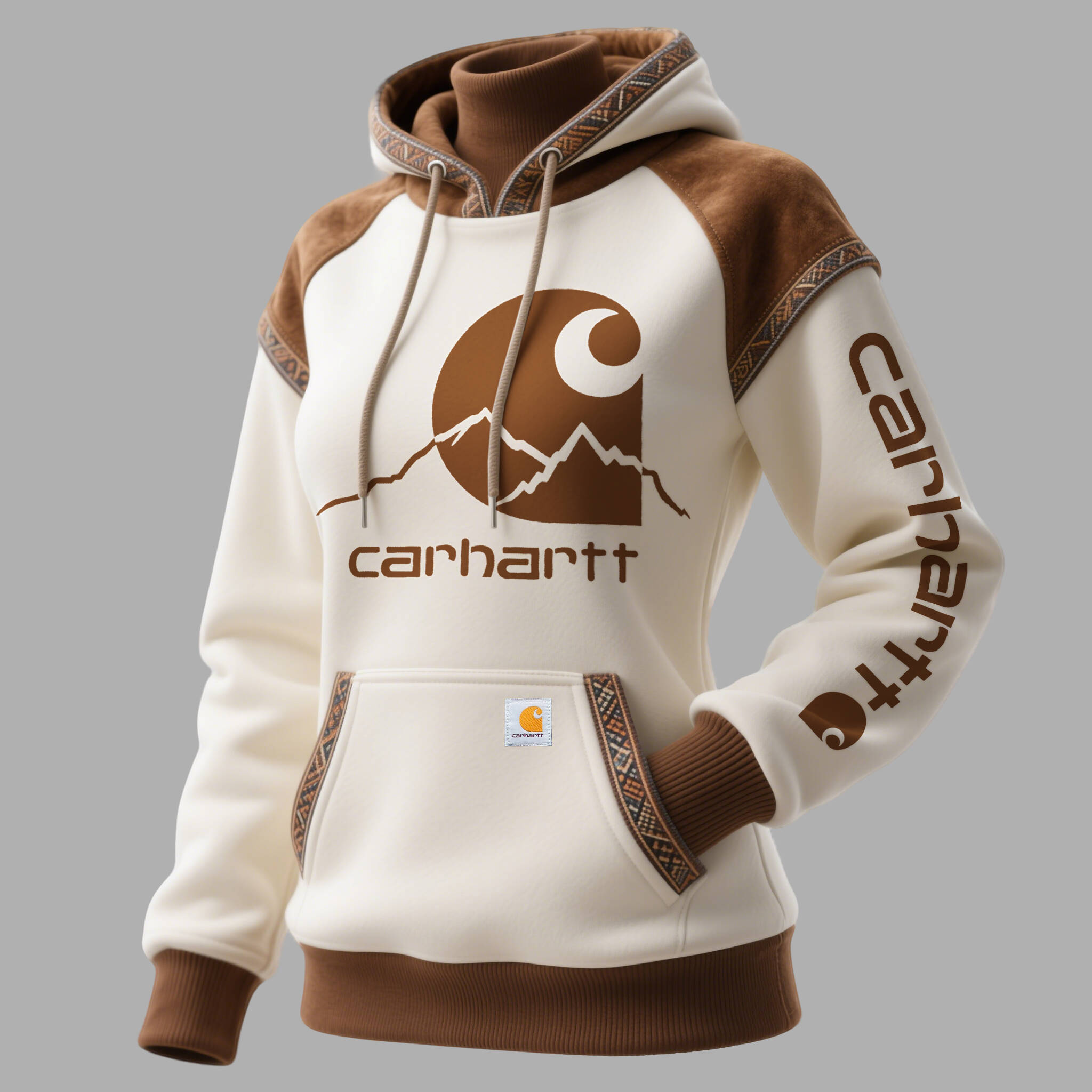 Women's Retro Ethnic Style Stand Collar Hooded Sweatshirt set