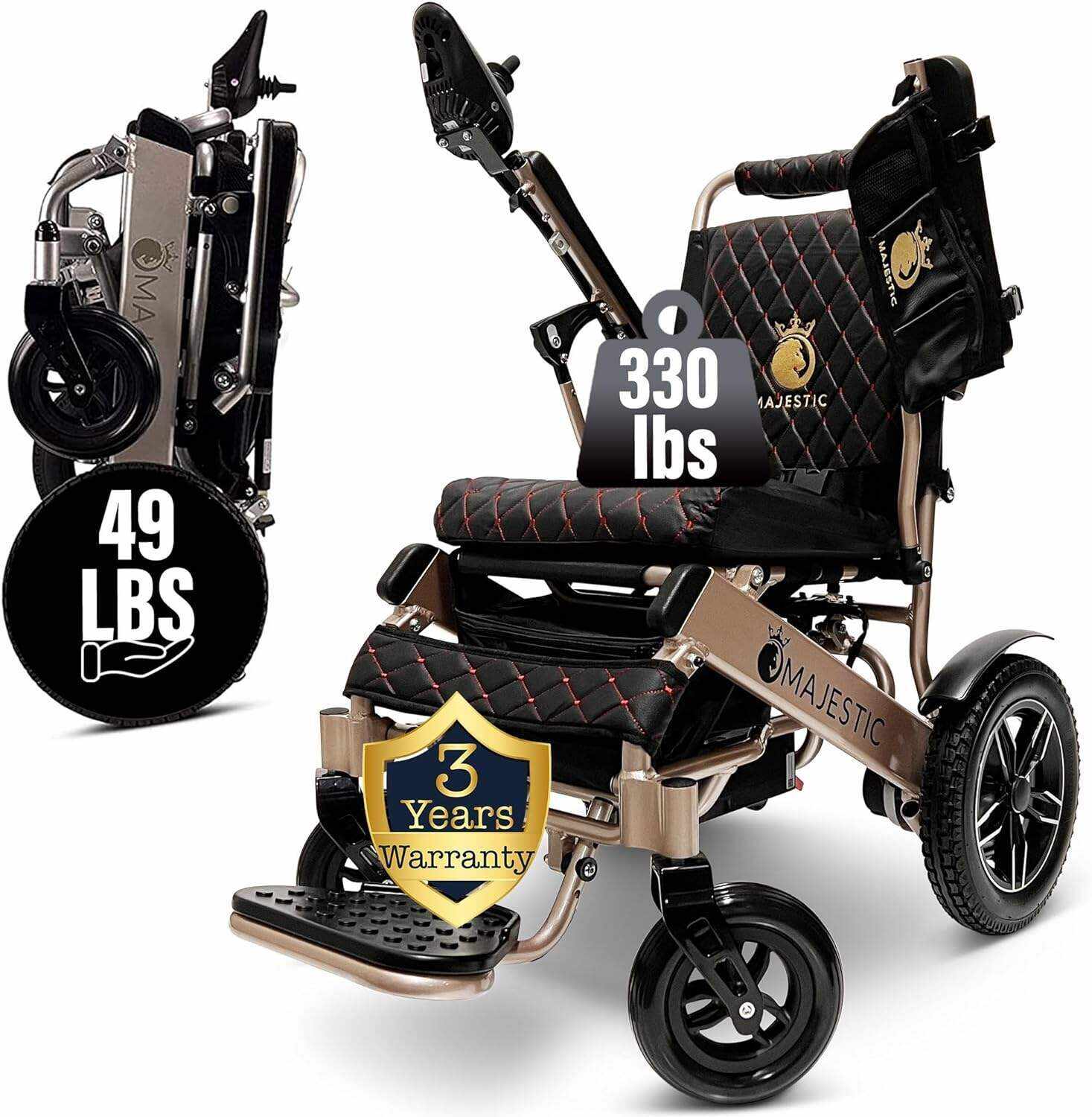 MALISA Electric Wheelchair for Adults, Portable All Terrain Lightweight Wheelchairs, Foldable Motorized Power Wheel Chair, Leather Seat (17.5