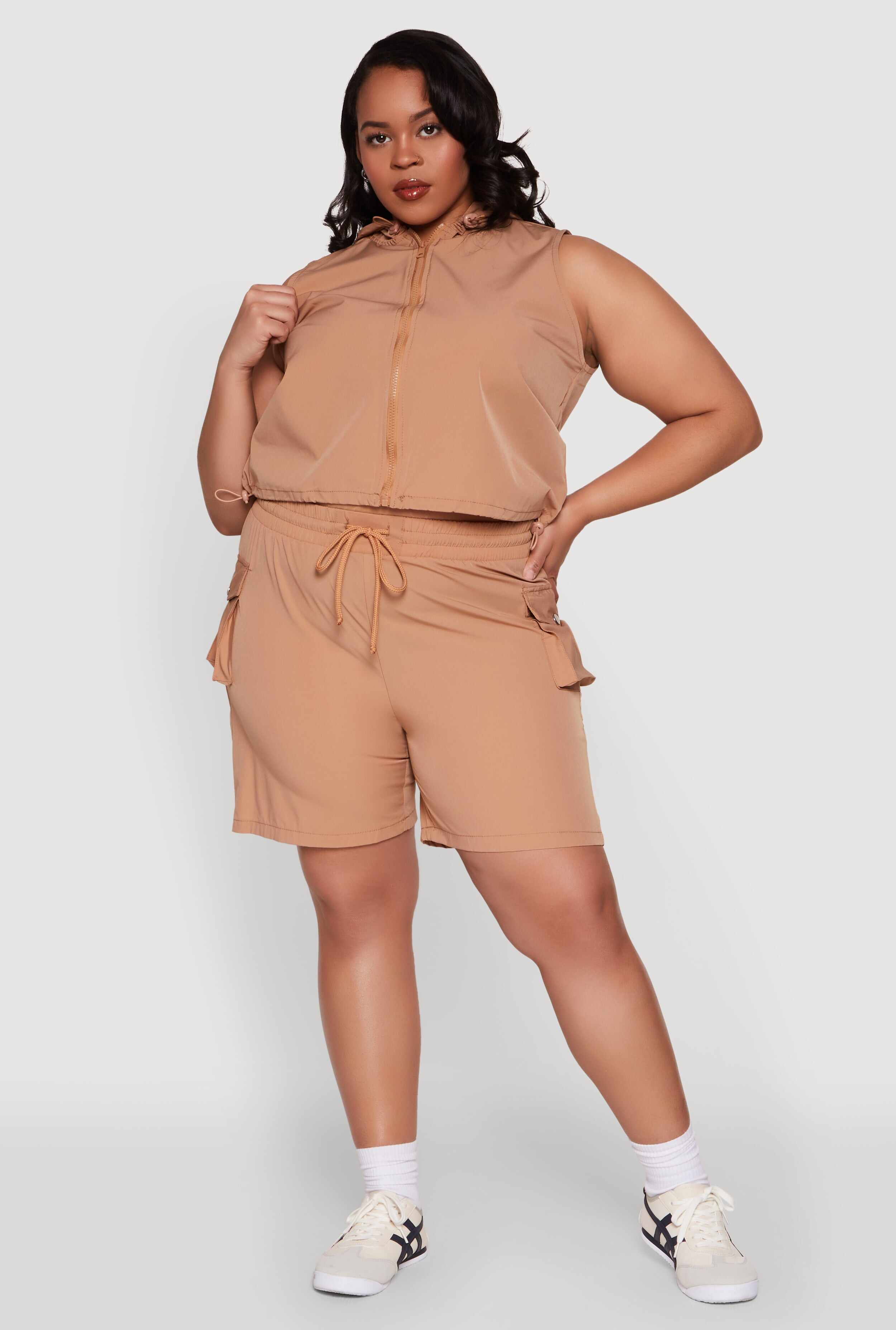 Plus Size Drawstring High Waisted Cargo Shorts