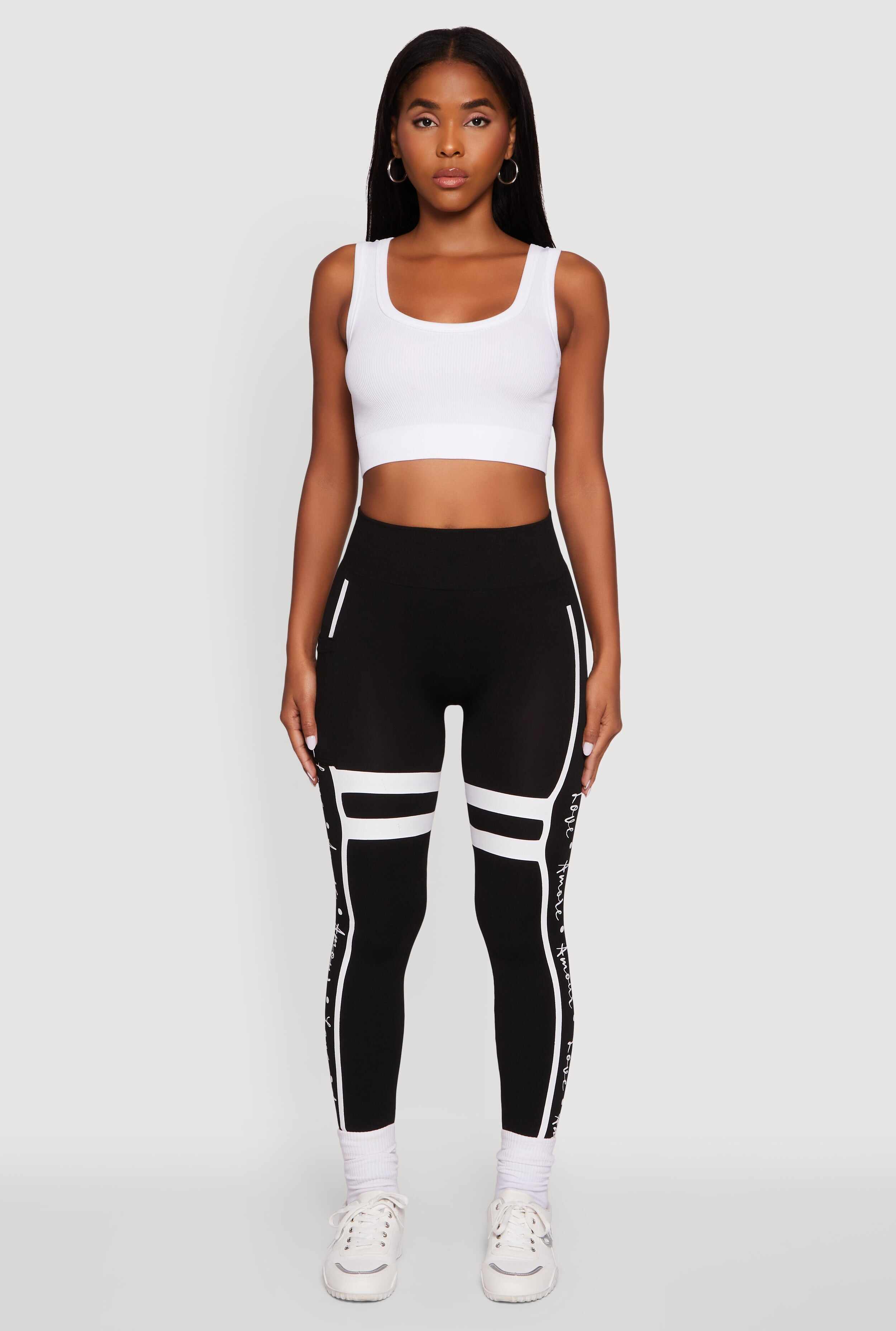 Stripe Detail Graphic Push Up Cell Phone Pocket Leggings