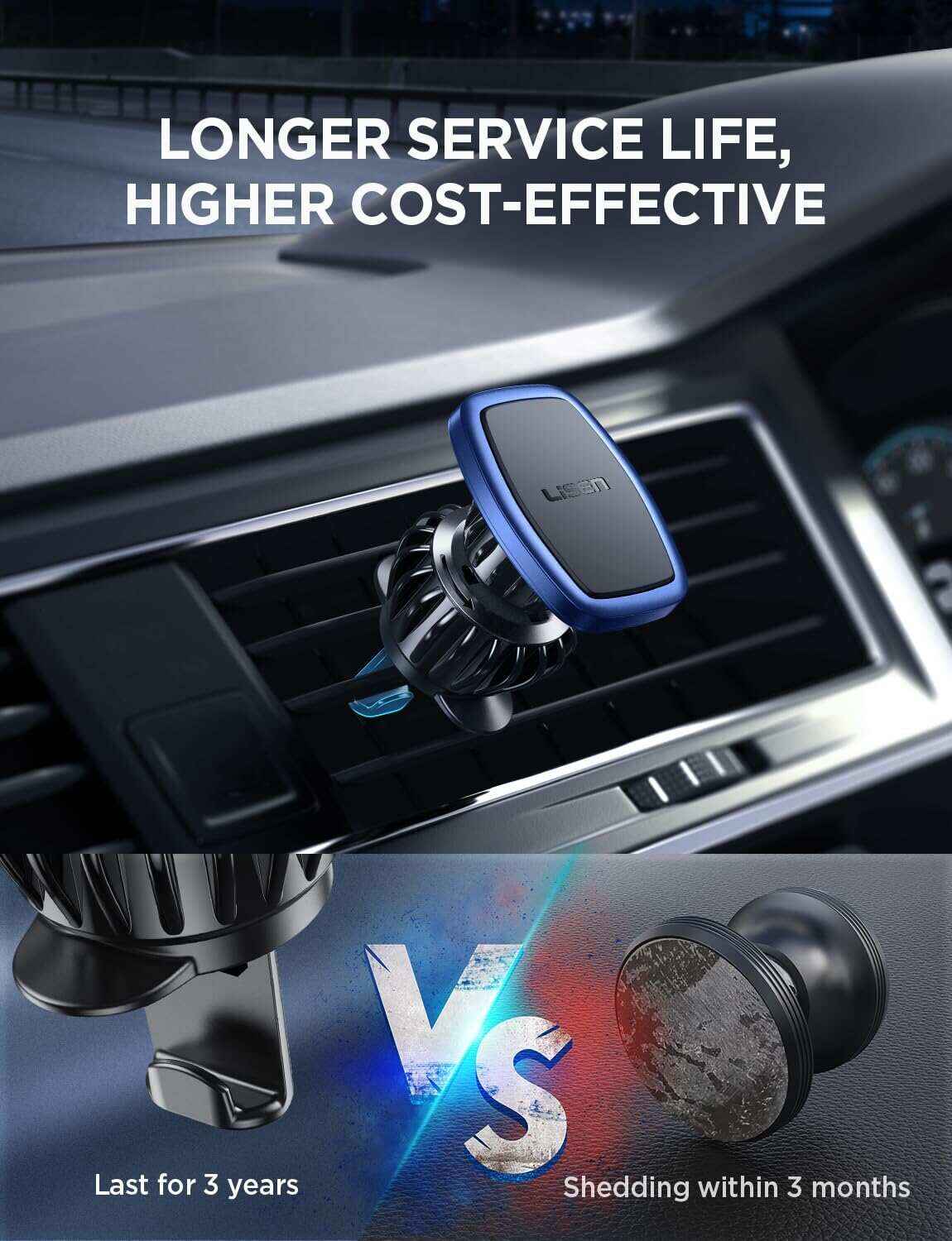 LISEN 2 Pack Magnetic Phone Holder for Your Car Mount 6 Military Magnets Car Phone Holder Mount Vent Cell Phone Holdeer Mount Vent Cell Phone Holder (20X Powerful: Gold)