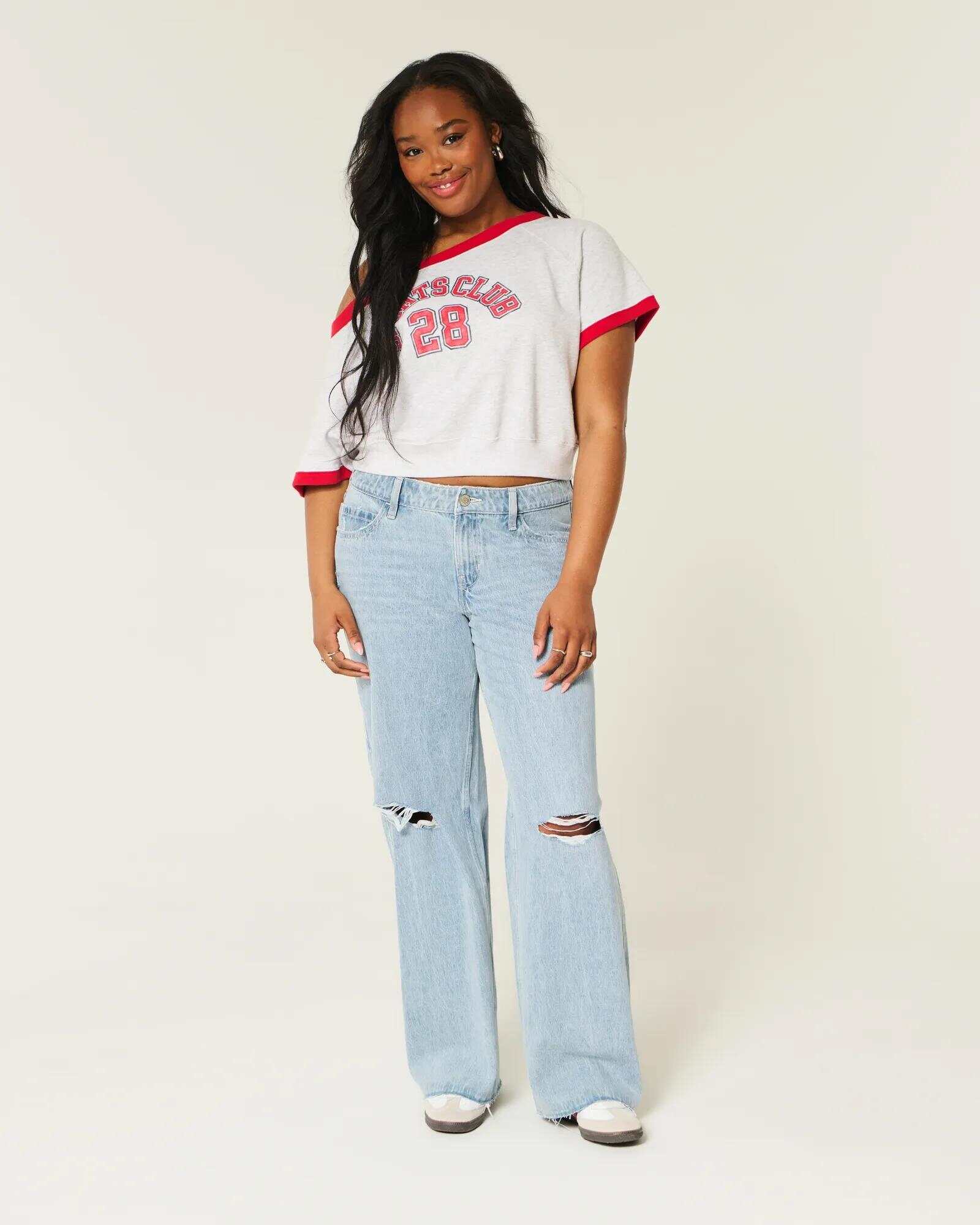 Low-Rise Dark Wash Baggy Jeans