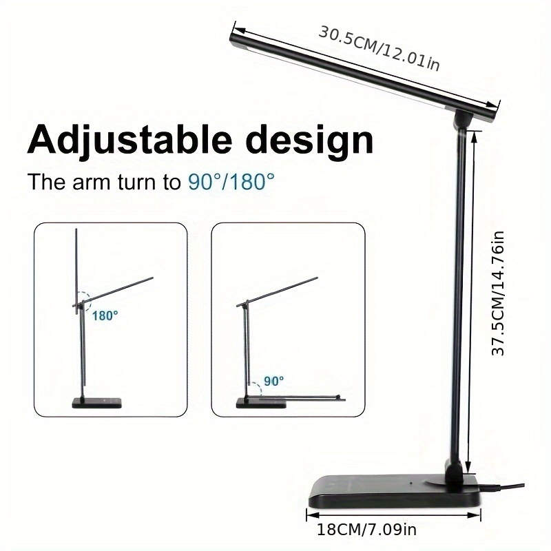 Adjustable LED Desk Lamp with Touch Control, 5 Lighting Modes & Brightness Levels, 45-Minute Auto Timer, USB Powered, Eye-Caring Dimmable Table Lamp for Home, Office, and Reading - White/Black