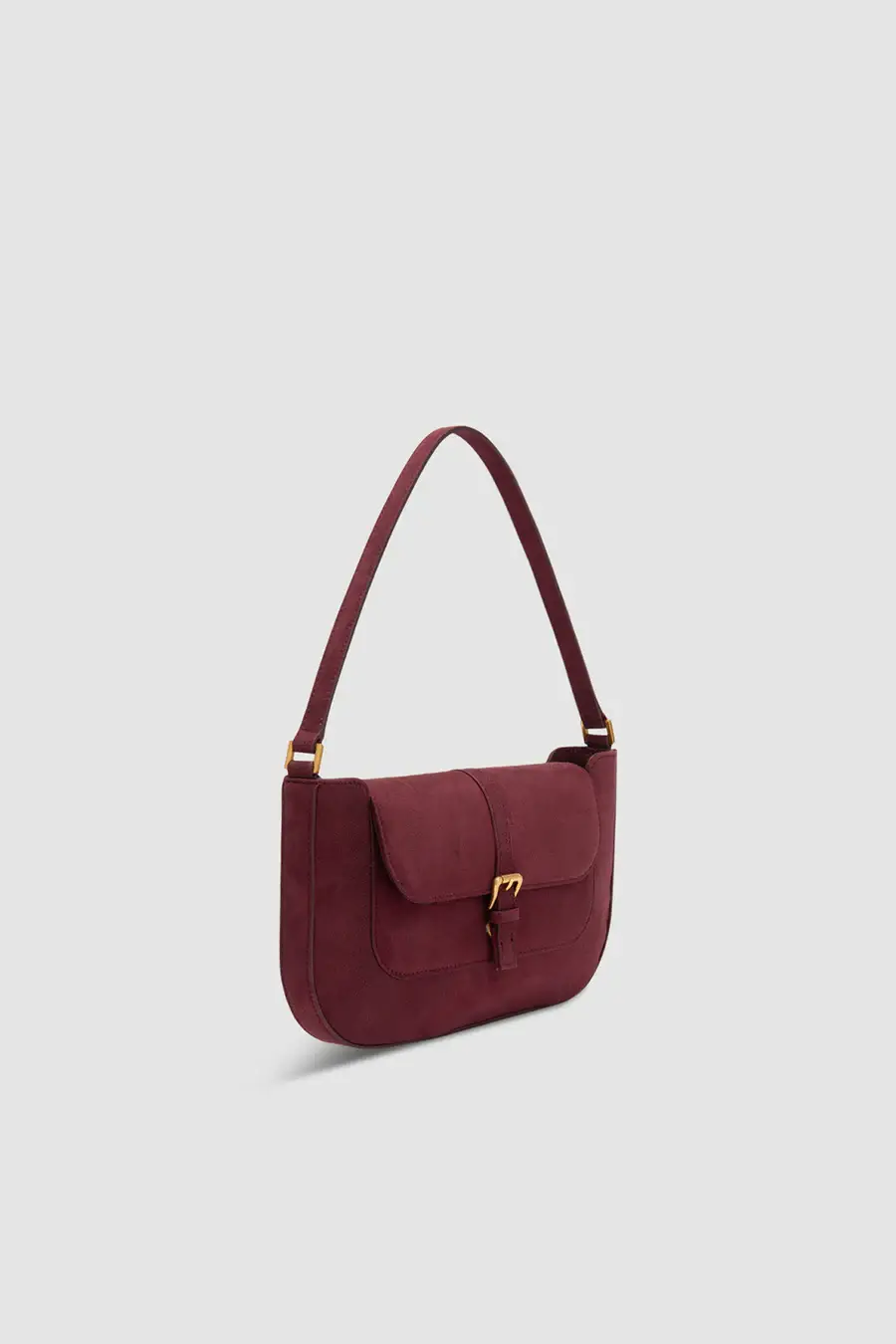 Black Semi Patent Leather Shoulder Bag