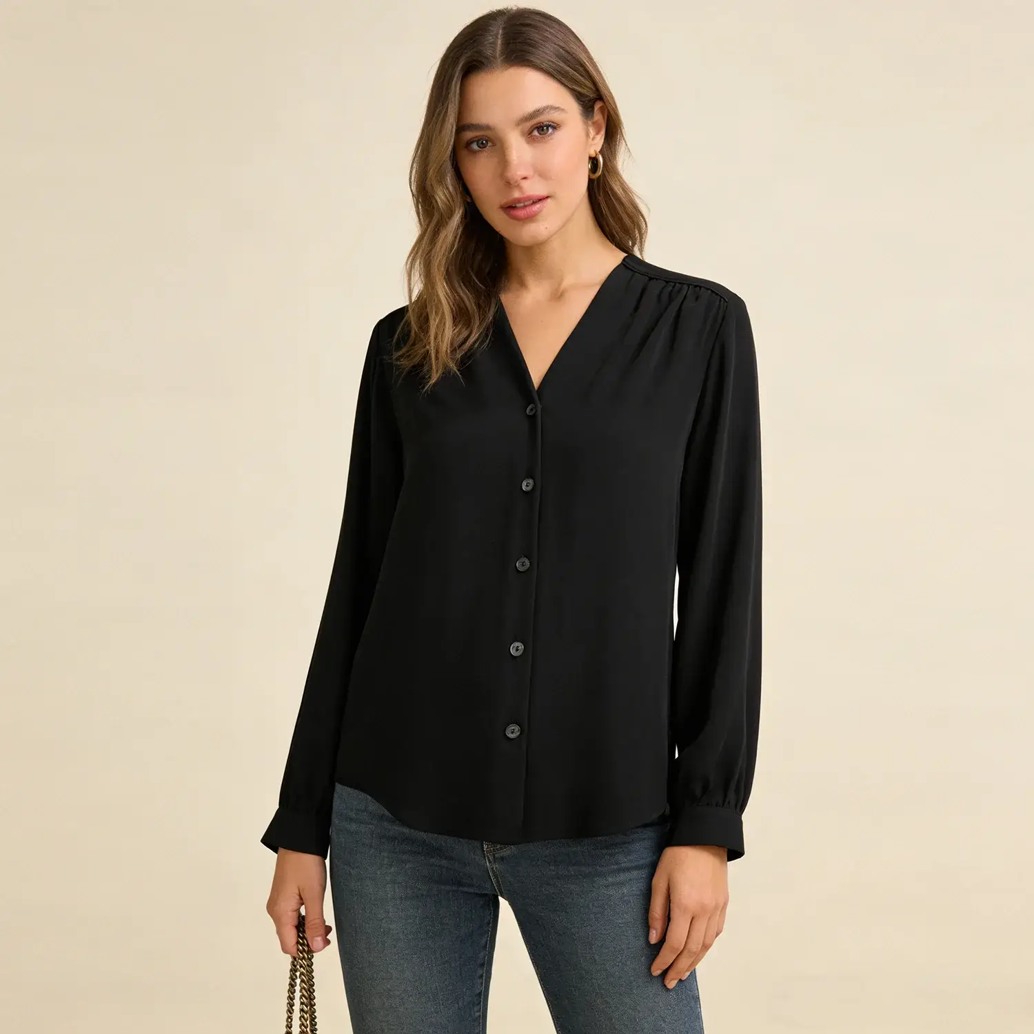 Women's Silk Crepe de Chine Blouse V-Neck