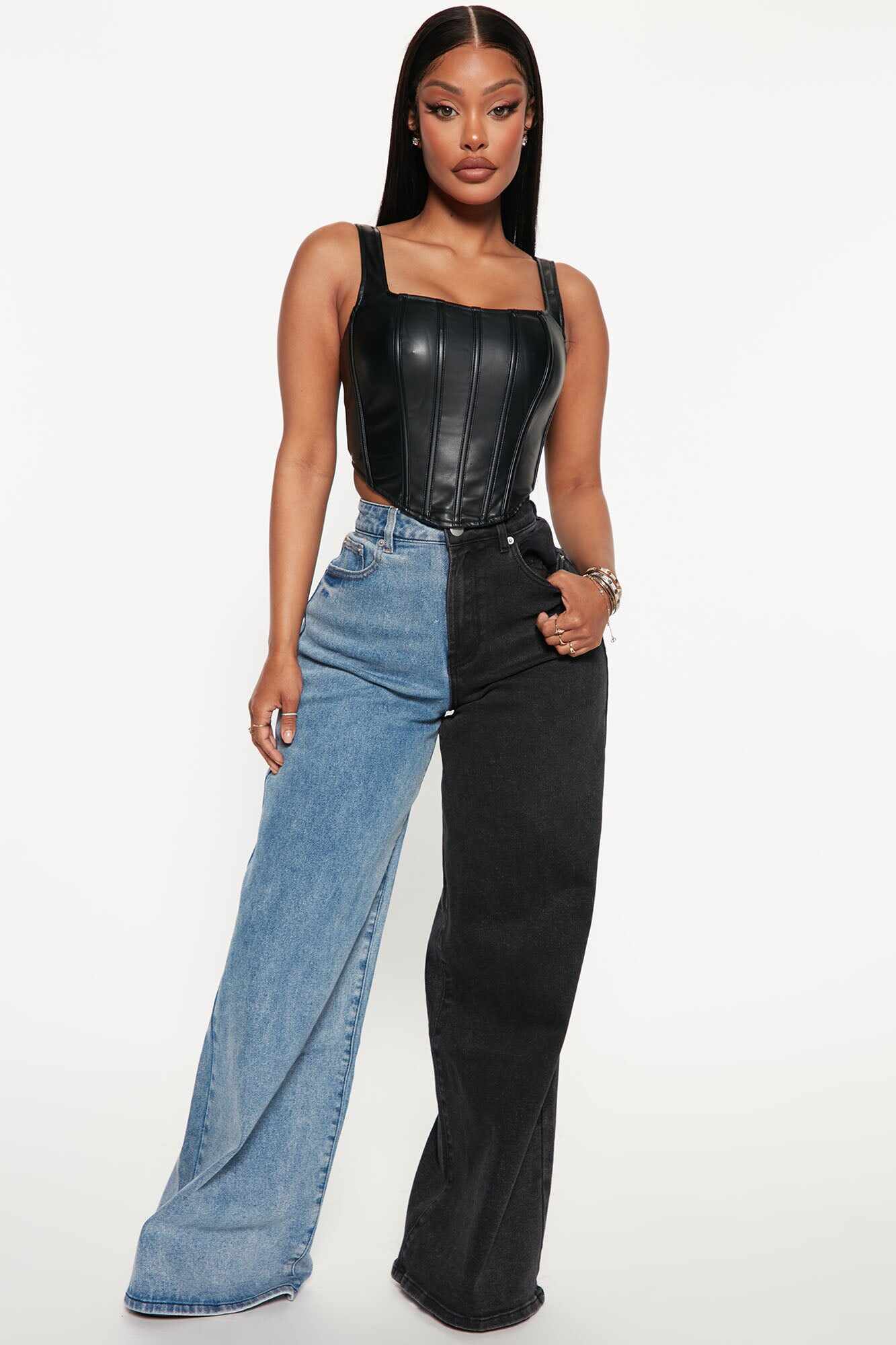 Gemini Two Tone Baggy Jeans - Blue/Black