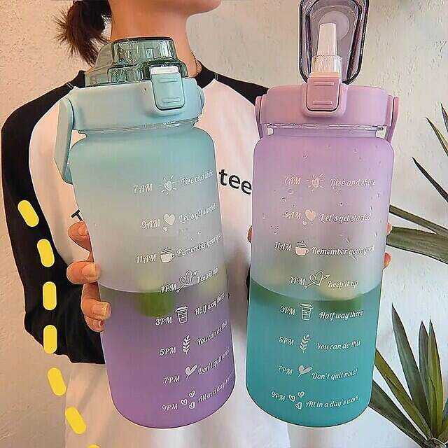 67.63oz/2L Large Capacity Gradient Color Plastic Straw Sports Water Bottle - Perfect for Outdoor Fitness!