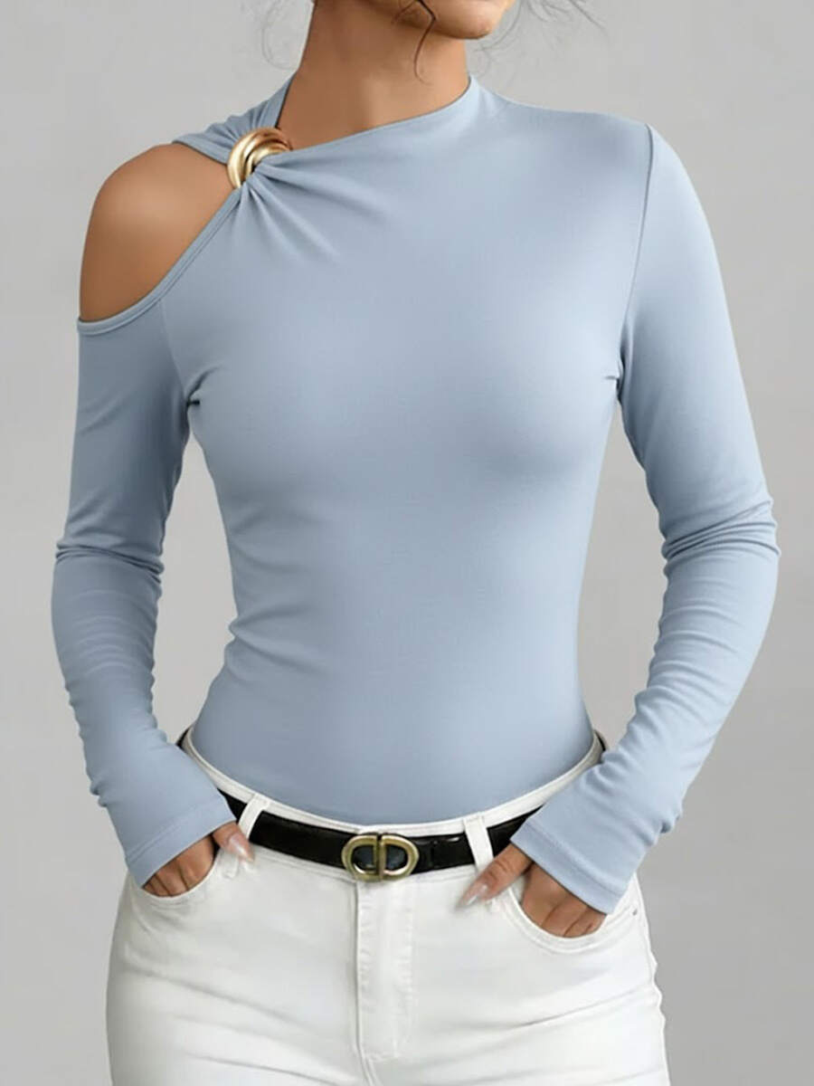 🔥Summer Arrivals🌟Women's Solid Color Stand Collar Long Sleeve Casual Loose Stretch Top