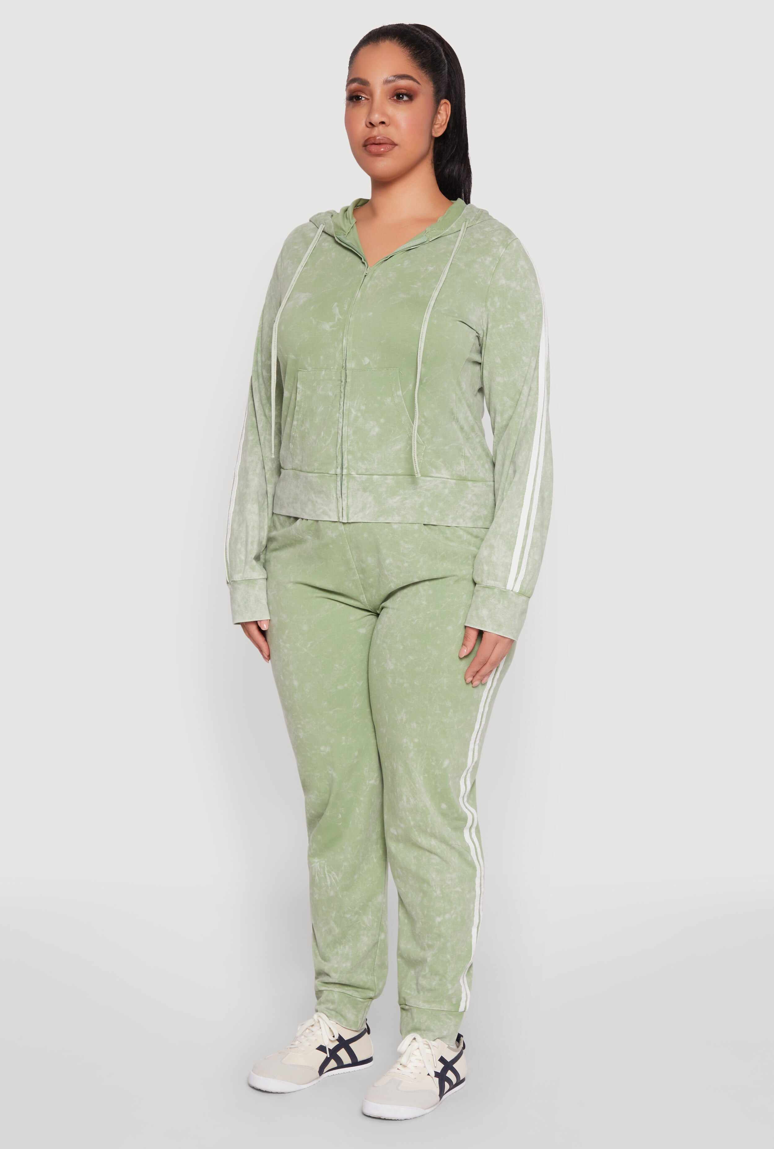 Plus Size Daisy Varsity Stripe Zip Front Hoodie