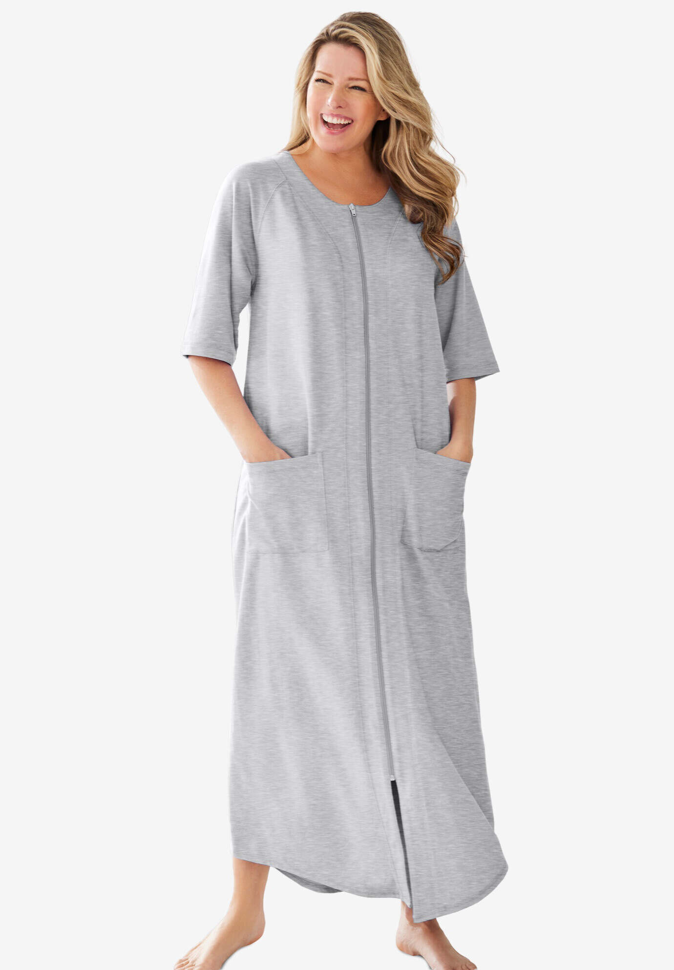 Long French Terry Zip-Front Robe