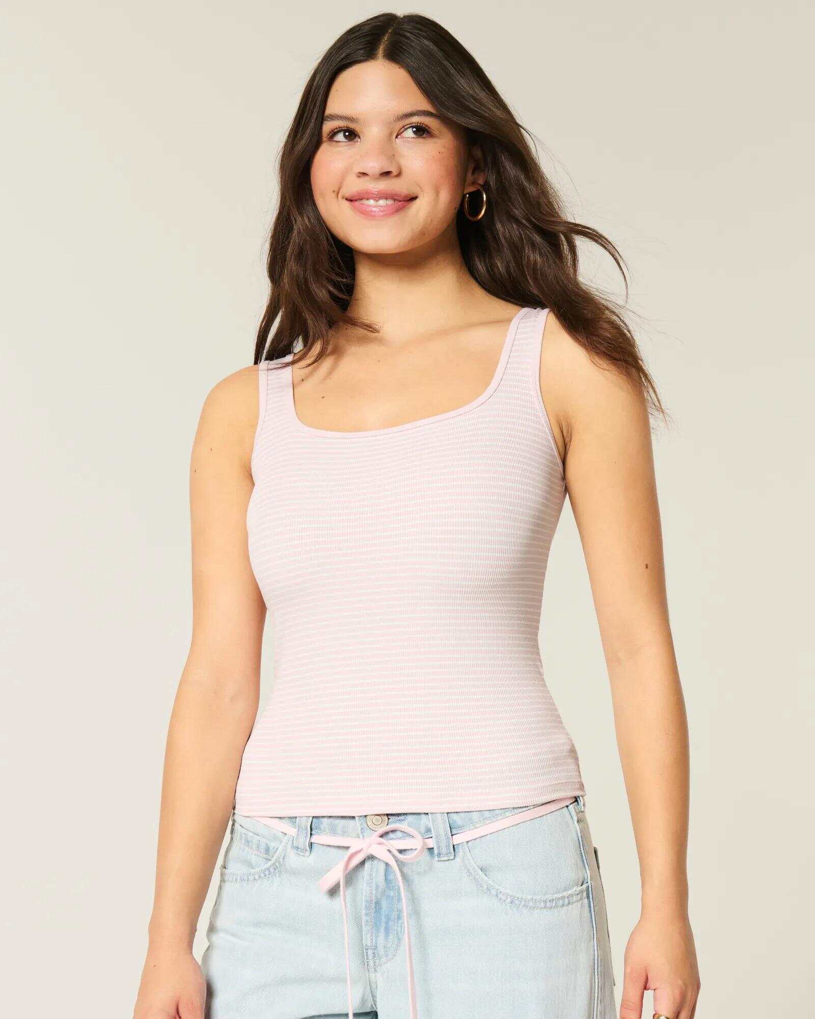 Ribbed Seamless Fabric Square-Neck Tank