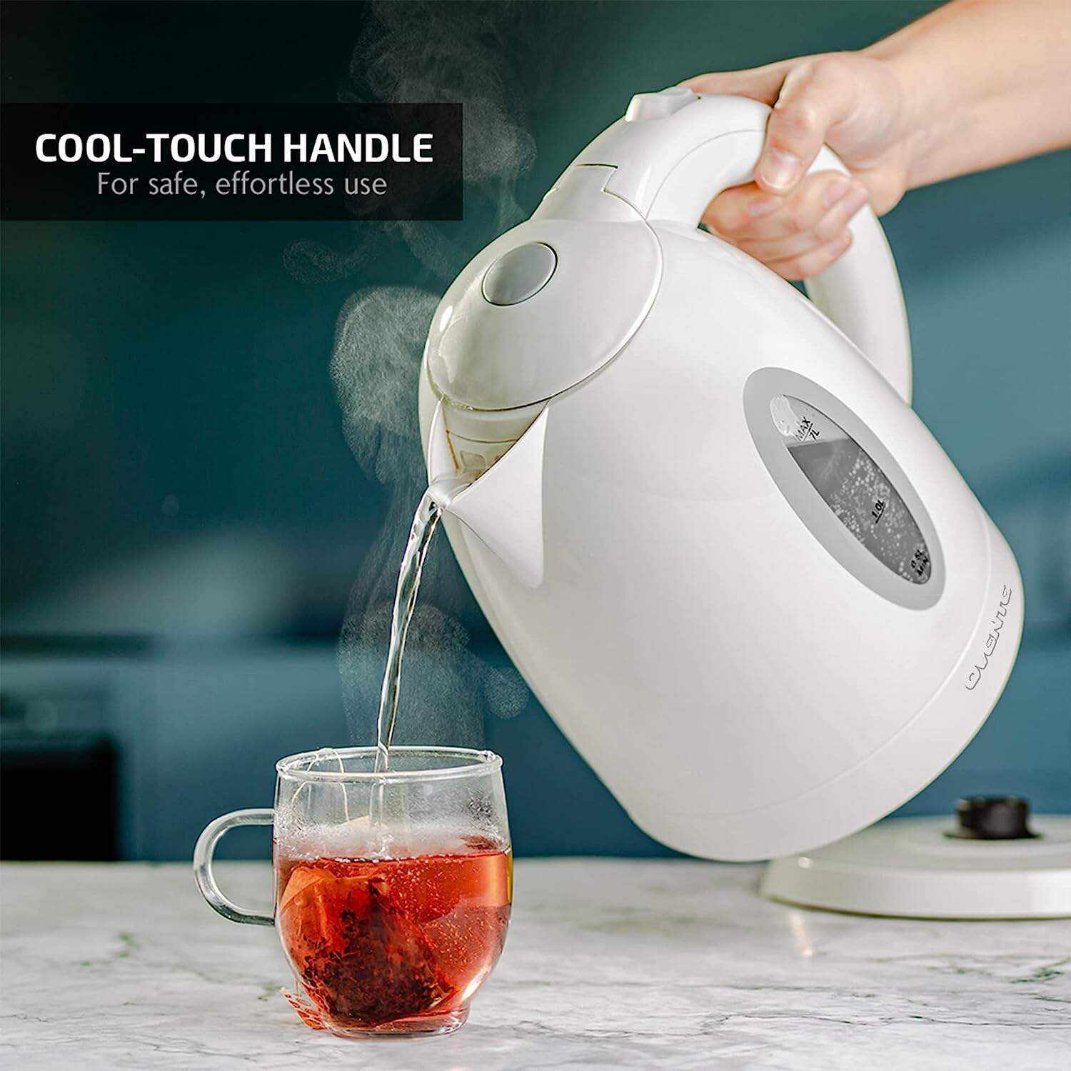 OVENTE Electric Kettle Hot Water Heater 1.7 Liter - BPA Free Fast Boiling Cordless Water Warmer - Auto Shut Off Instant Water Boiler for Coffee & Tea Pot - White KP72W