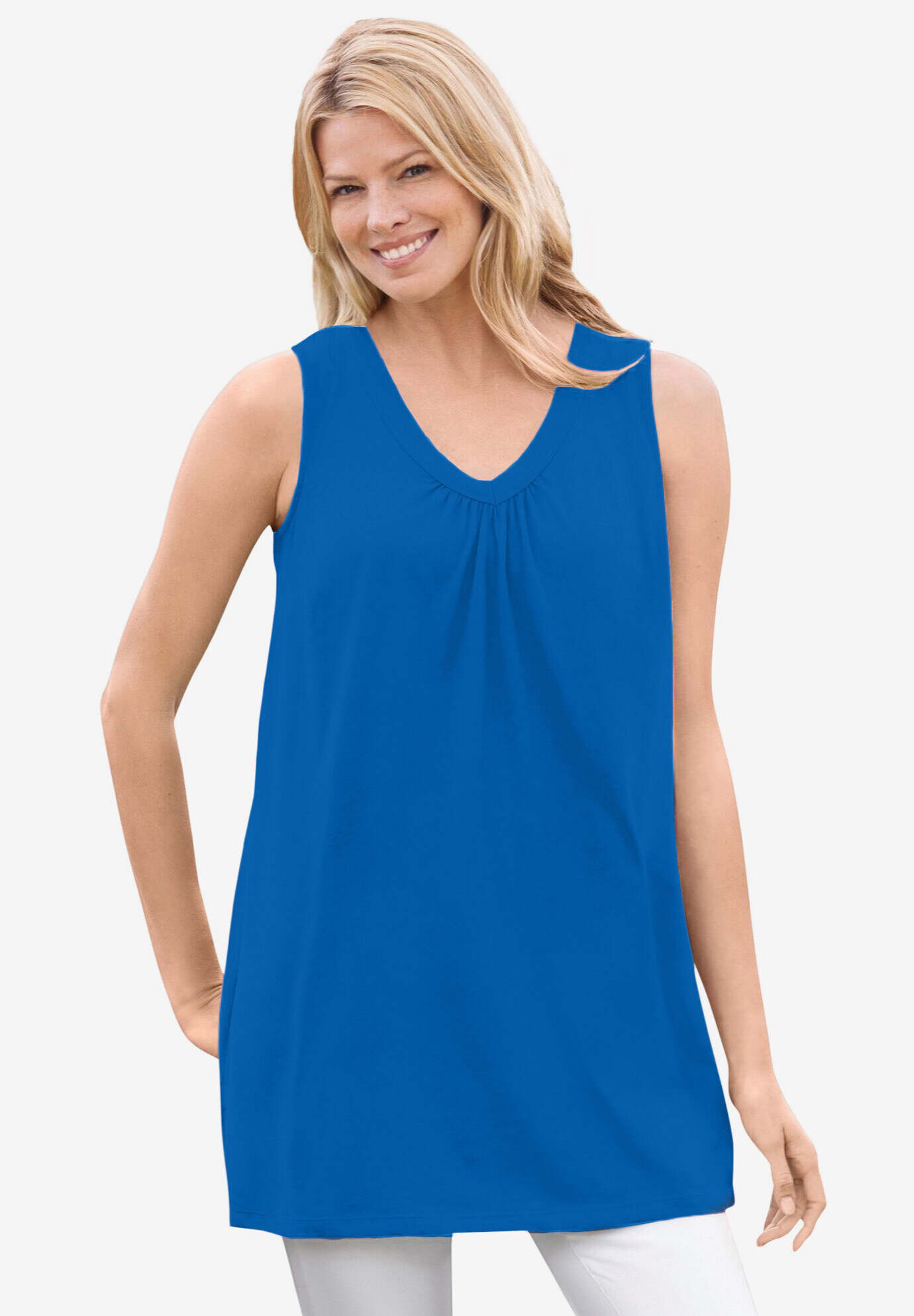 Perfect Sleeveless Shirred V-Neck Tunic