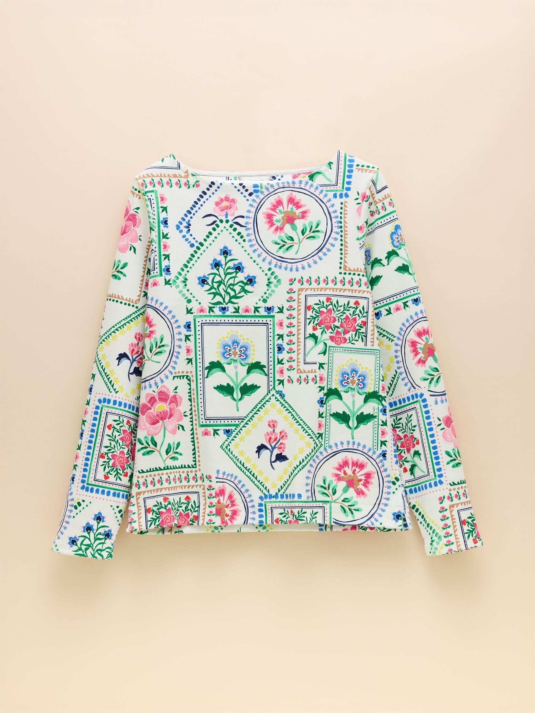 Harbour Cream Tile Print Boat Neck Printed Top