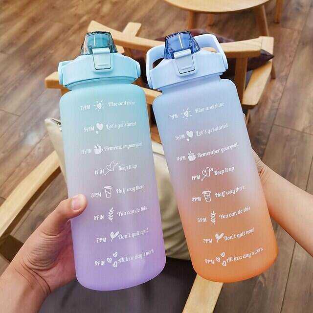 67.63oz/2L Large Capacity Gradient Color Plastic Straw Sports Water Bottle - Perfect for Outdoor Fitness!