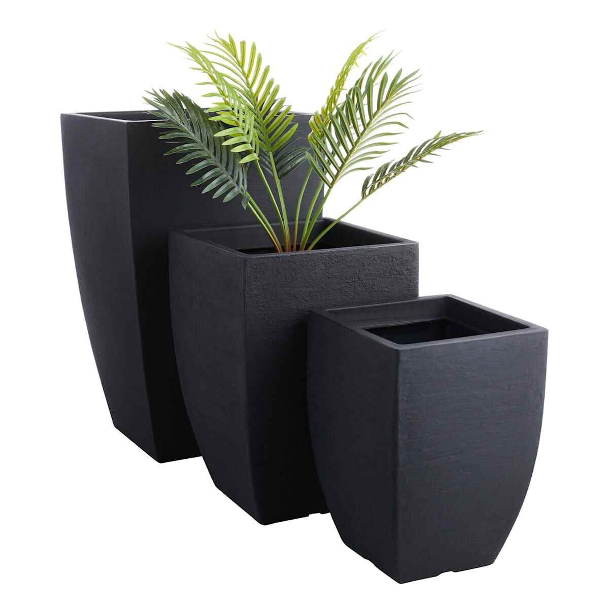 Japi All-Weather Black Lead Modern Square Outdoor Planter, Large