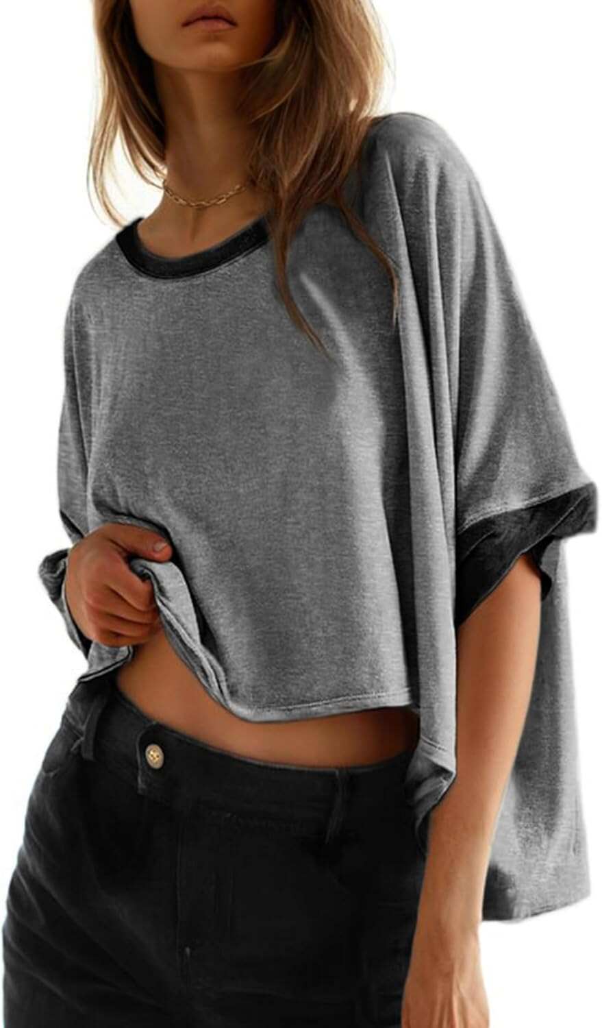 🔥 Last Day For Clearance!Summer Shirts 2026 Womens Solid T Shirts for Women Loose Oversized Tops Basic Tee