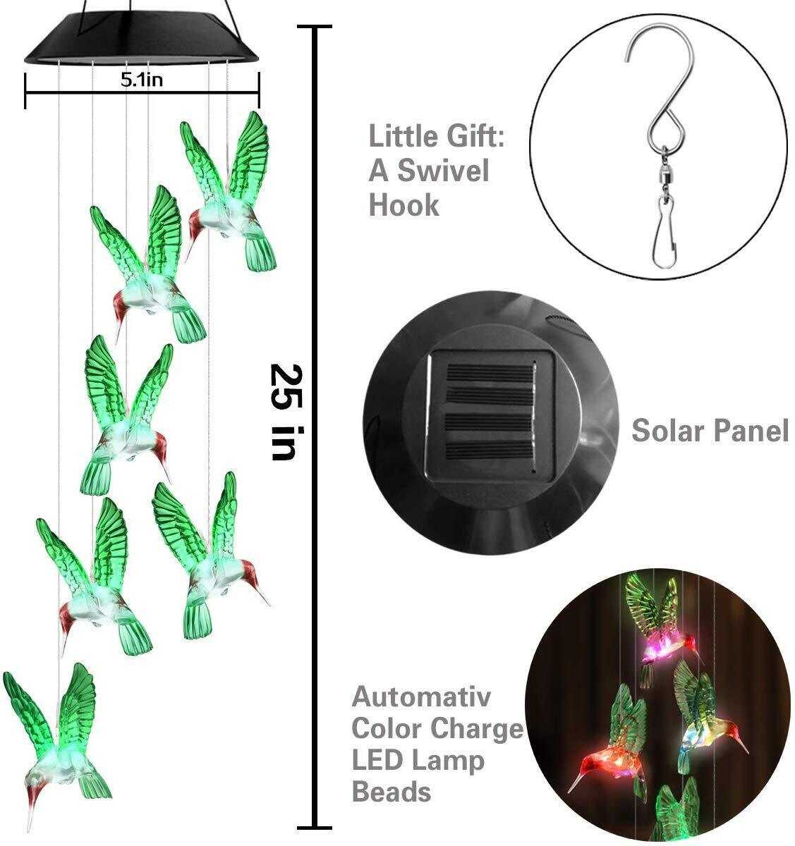 Color-Changing Solar LED Waterproof Hummingbird Wind Chimes