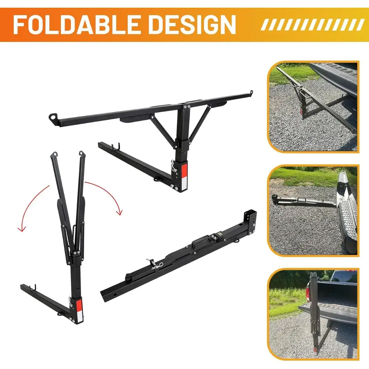 2 in 1 Foldable Truck Bed Hitch Extender Pickup Rack with Safety Flag | For Kayak, Canoe, Lumber & Long Cargo